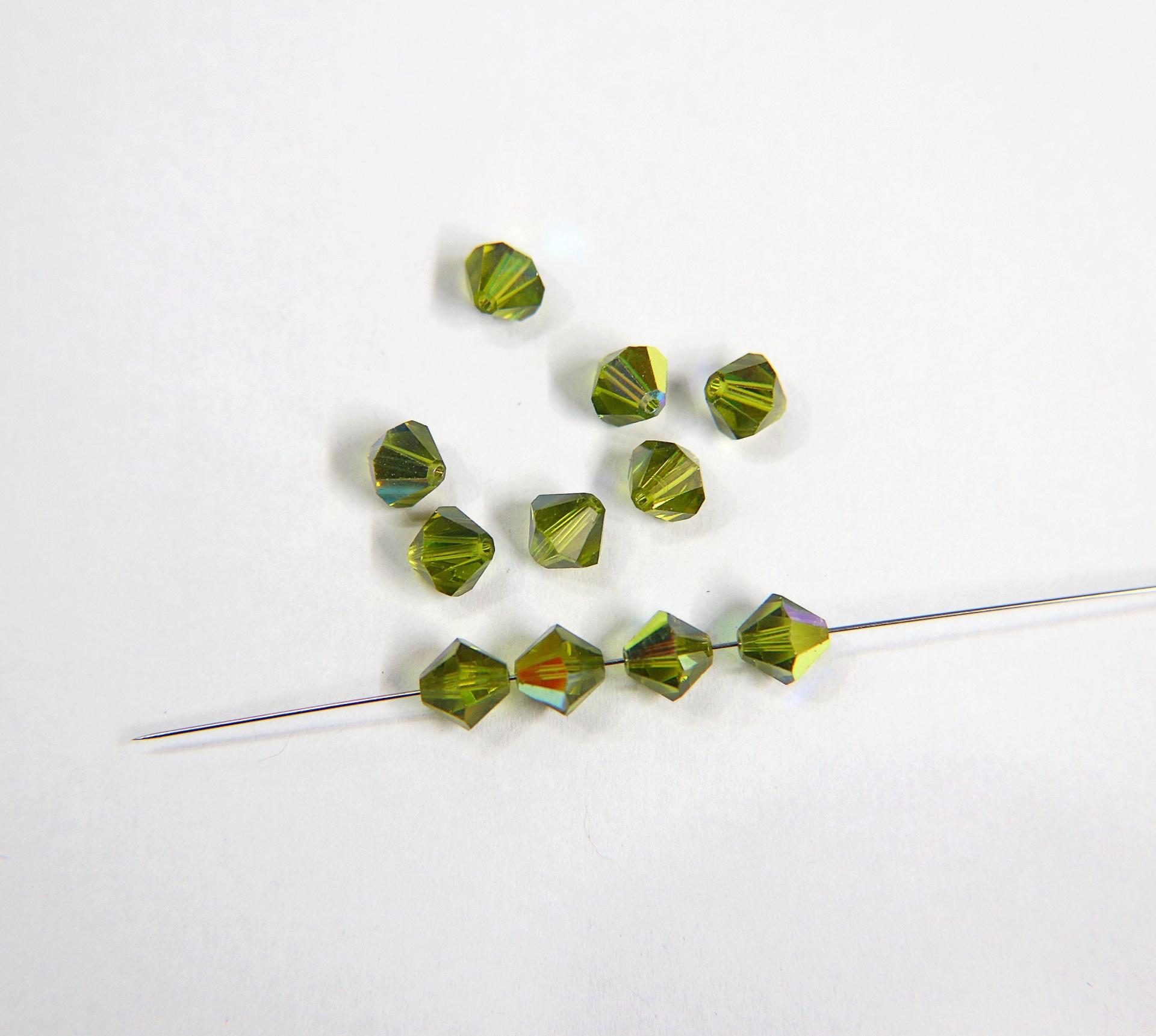 7mm Olivine AB Swarovski Bicone Cuts 6/12/36/72/144 Pieces jewelry making/embroidery materials / premium vintage materials