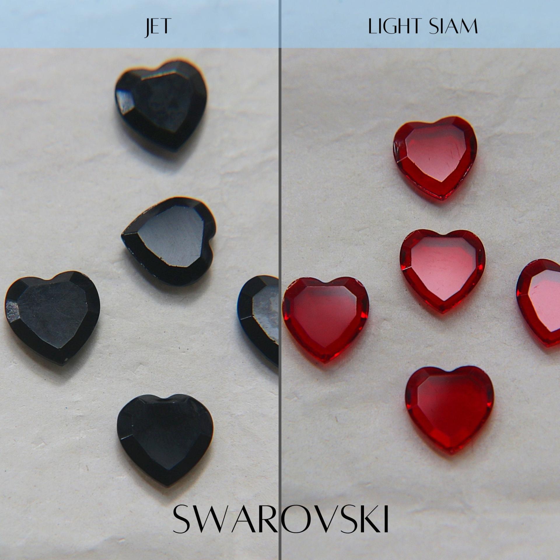 Swarovski Vintage Heart Flat Rhinestones - 10mm in Jet / Light Siam 12/24/48 Pieces fancy stones, jewelry making, craft supply