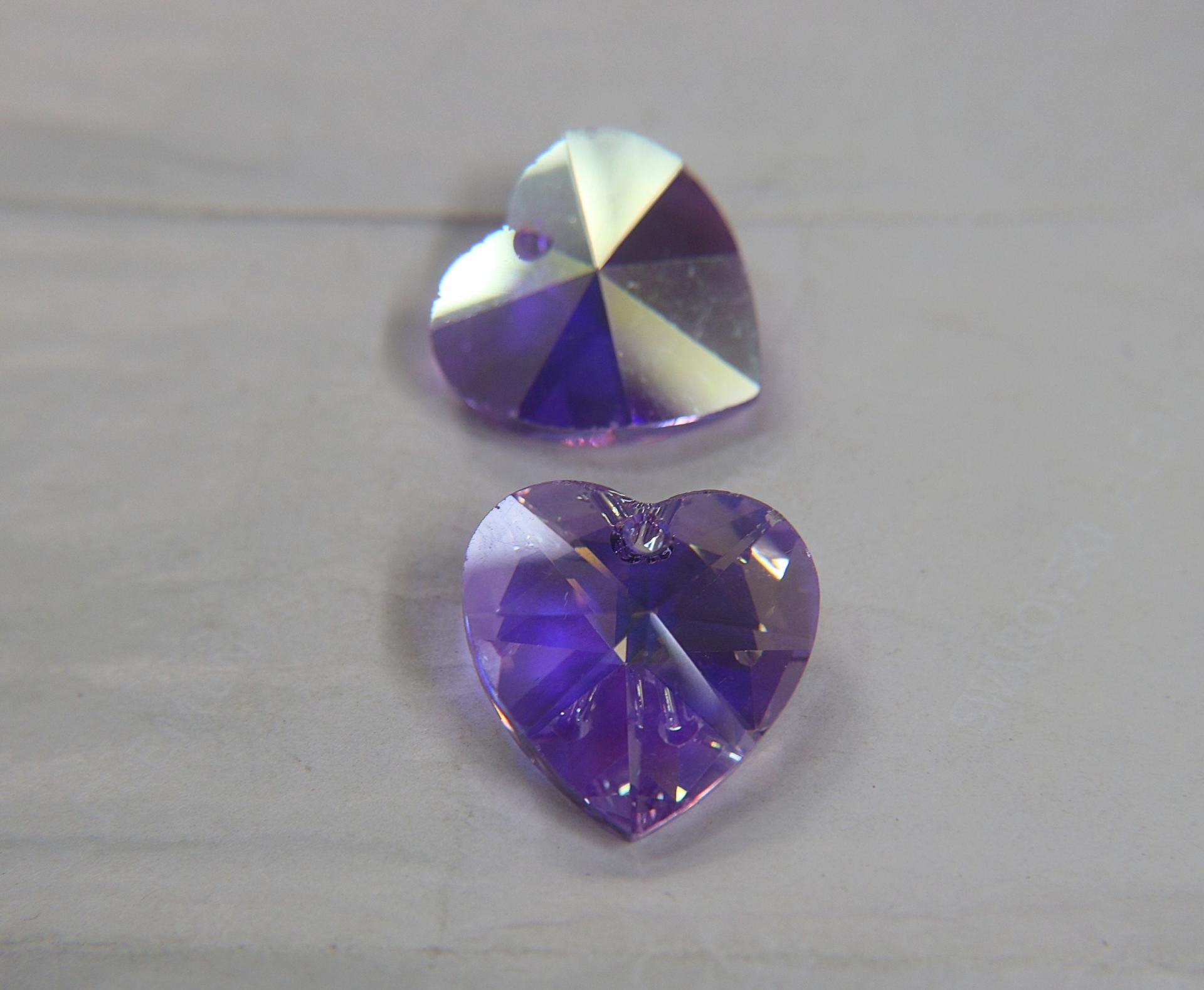 28 MM Swarovski Crystal Heart Pendant Beads 6202 Crystal drops in Crystal  AB /Violet AB vintage findings, jewelry making
