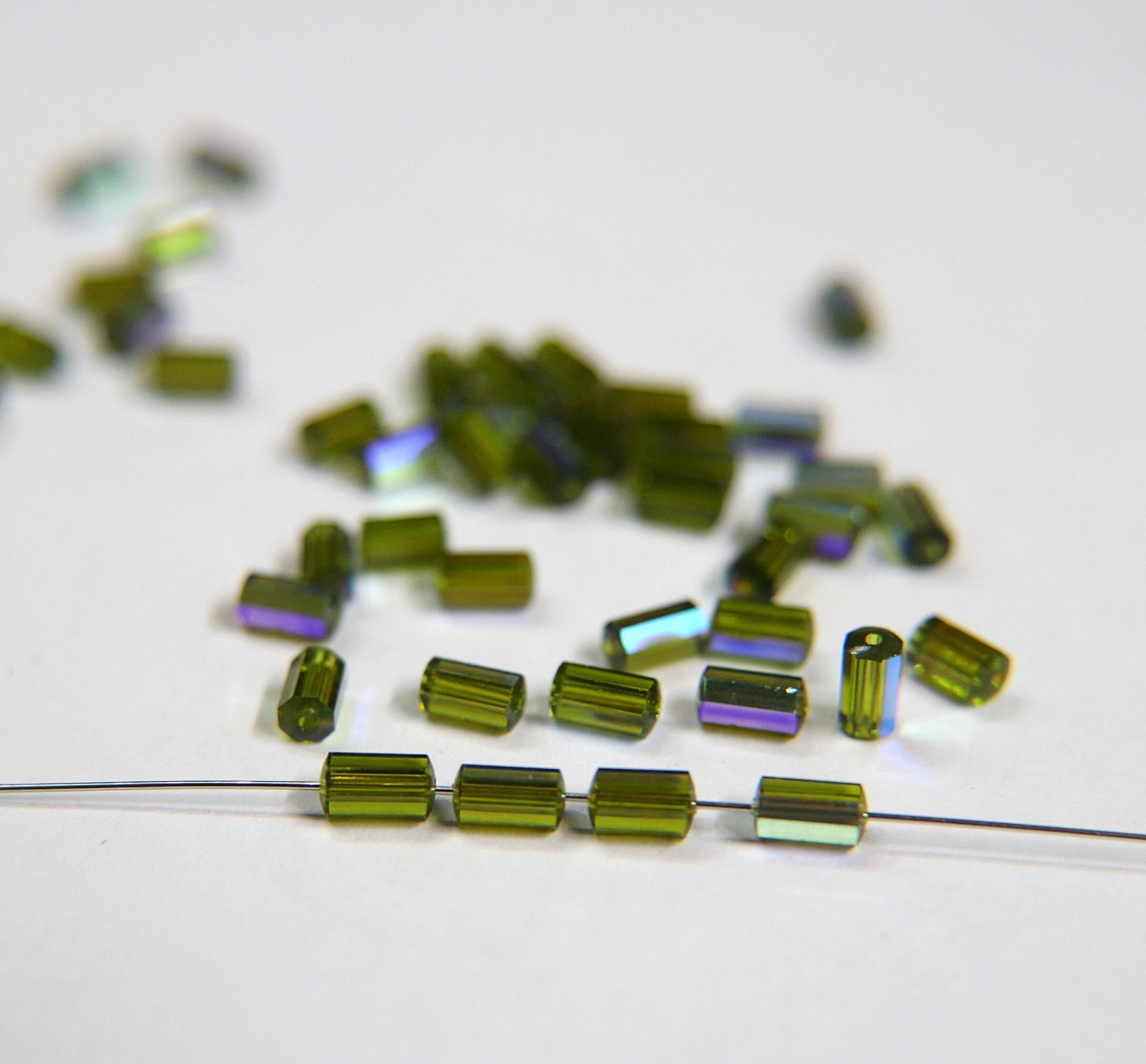 5230 Swarovski vintage cylindrical crystal beads Olivine Aurora Boreale mm 6x3 Swarovski Elements  6/12/36 Pieces, vintage findings