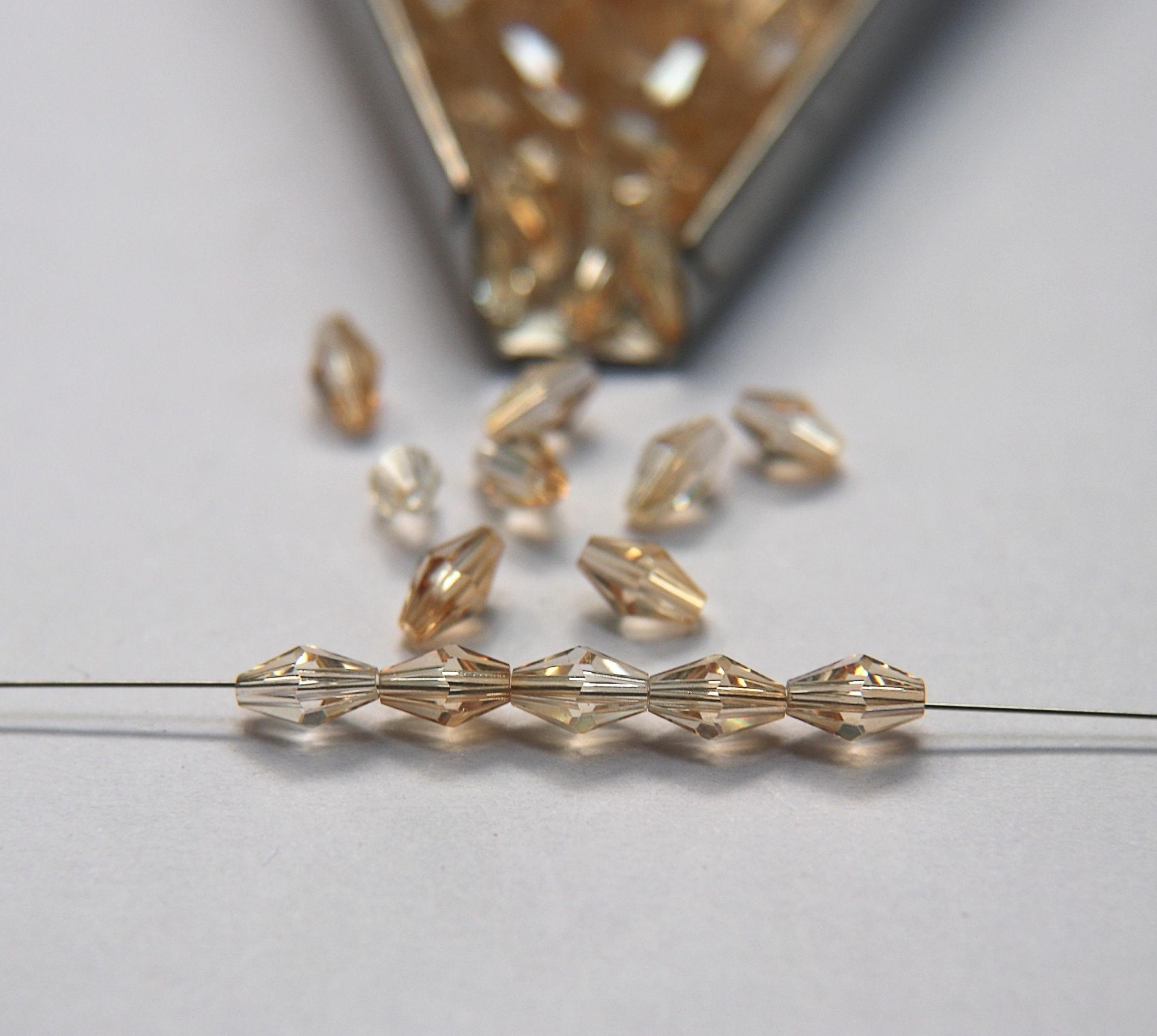 Swarovski 5205 7x5mm Crystal Elongated Bicone in Crystal Golden Shadow 20/72/144/432/1000 Pieces jewelry making Vintage beads