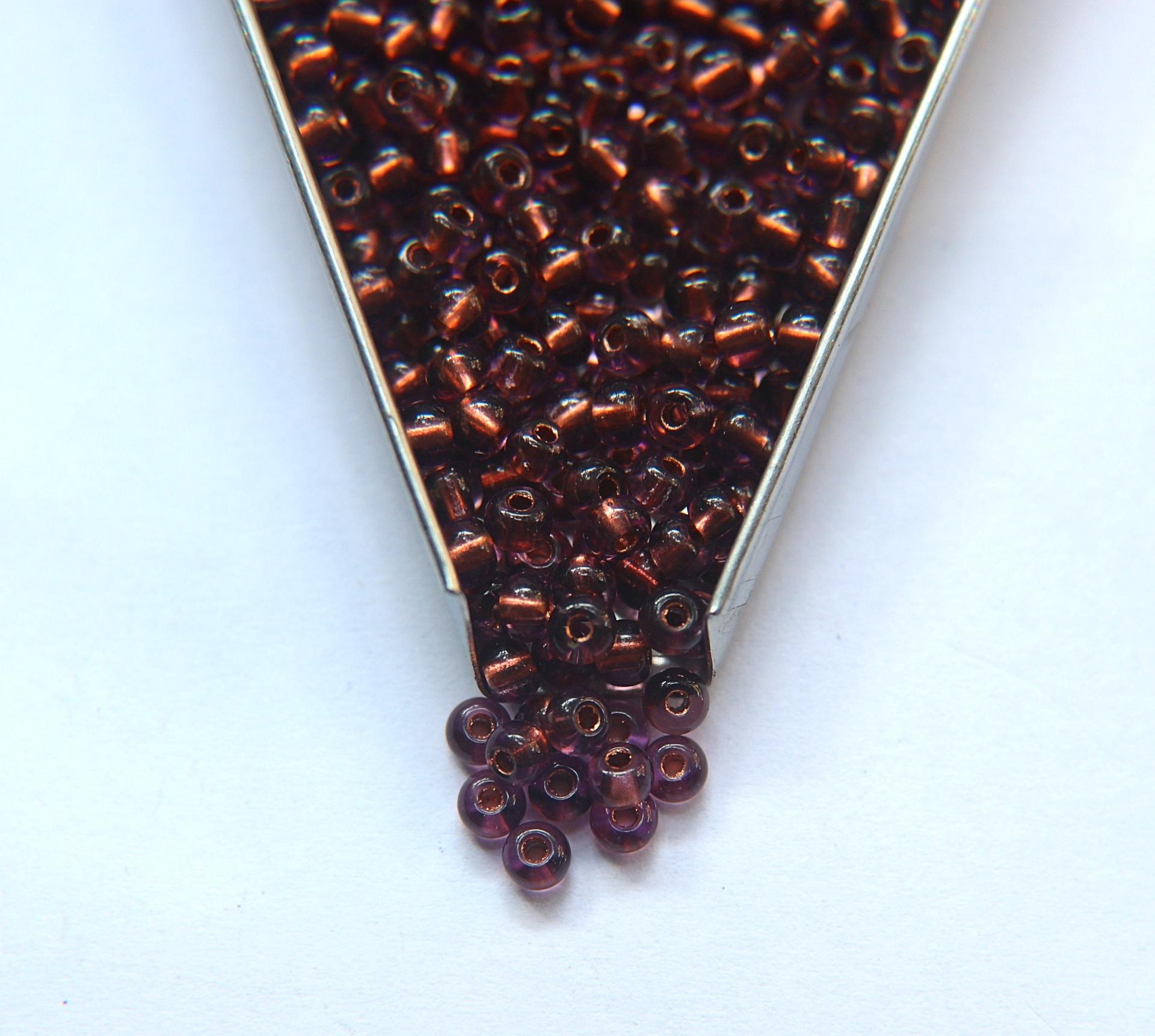 6/0 glass Seed Beads Amethyst Transparent Copper Lined 10/50/100/250 Grams size 6 Preciosa Rocaille 4mm spacer beads, large, big hole