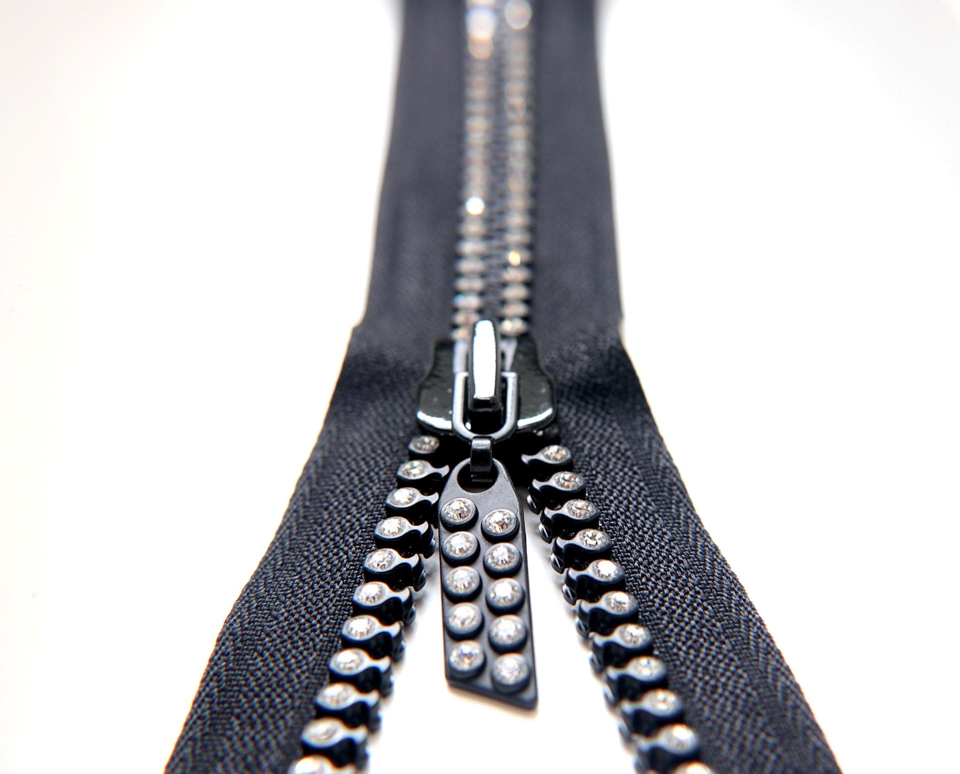 SS12 (3mm),  12 inch Swarovski Crystal  Rhinestone Black Zipper closed at one end by PC, 80300