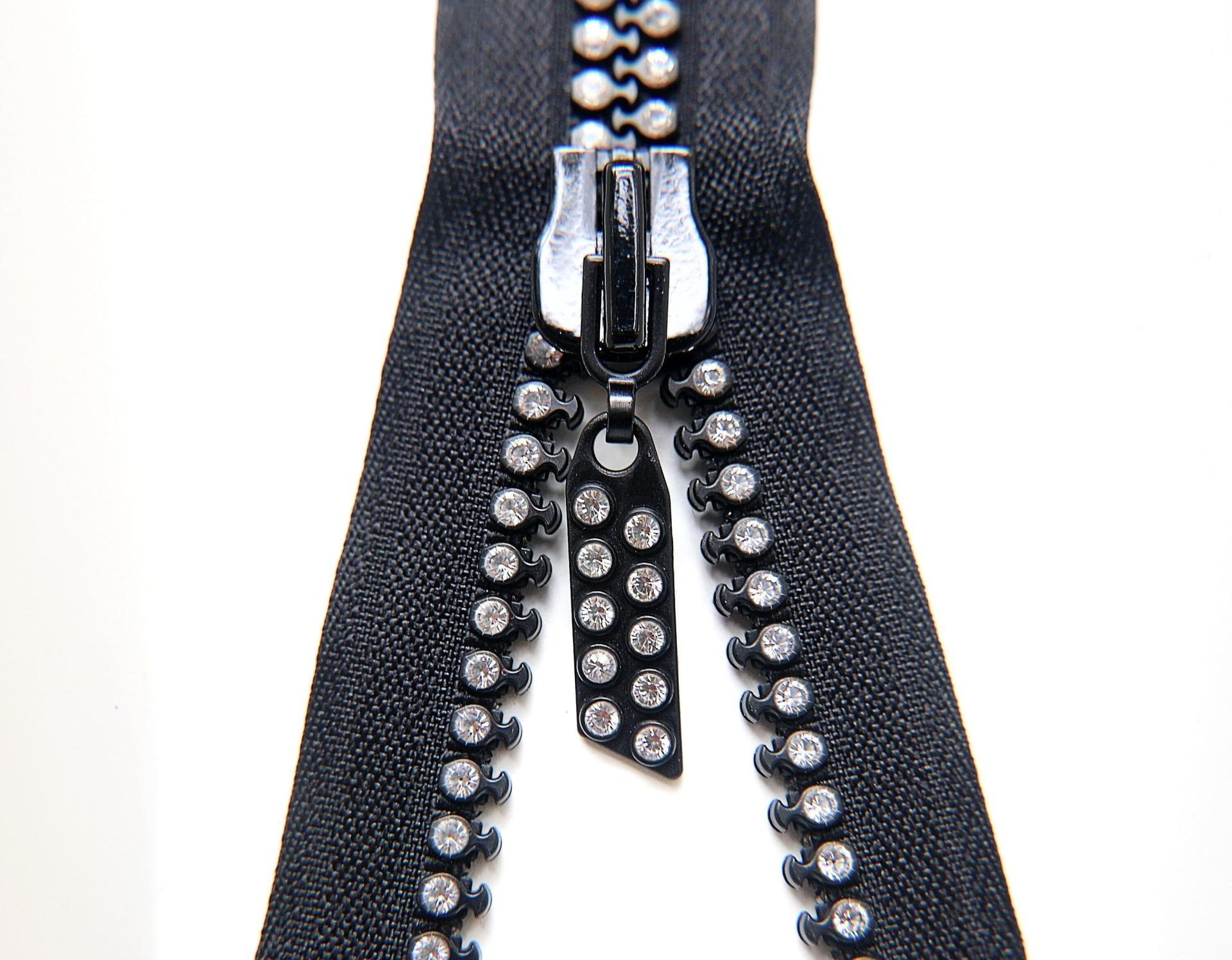 SS12 (3mm),  12 inch Swarovski Crystal  Rhinestone Black Zipper closed at one end by PC, 80300