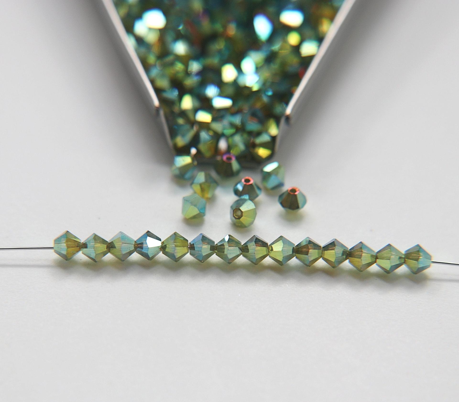 4mm Preciosa Peridot 2X Aurore Boreale Bicones Beads 36/72/144/432/720 Pieces PREMIUM MATERIALS,embroidery materials, jewelry supplies
