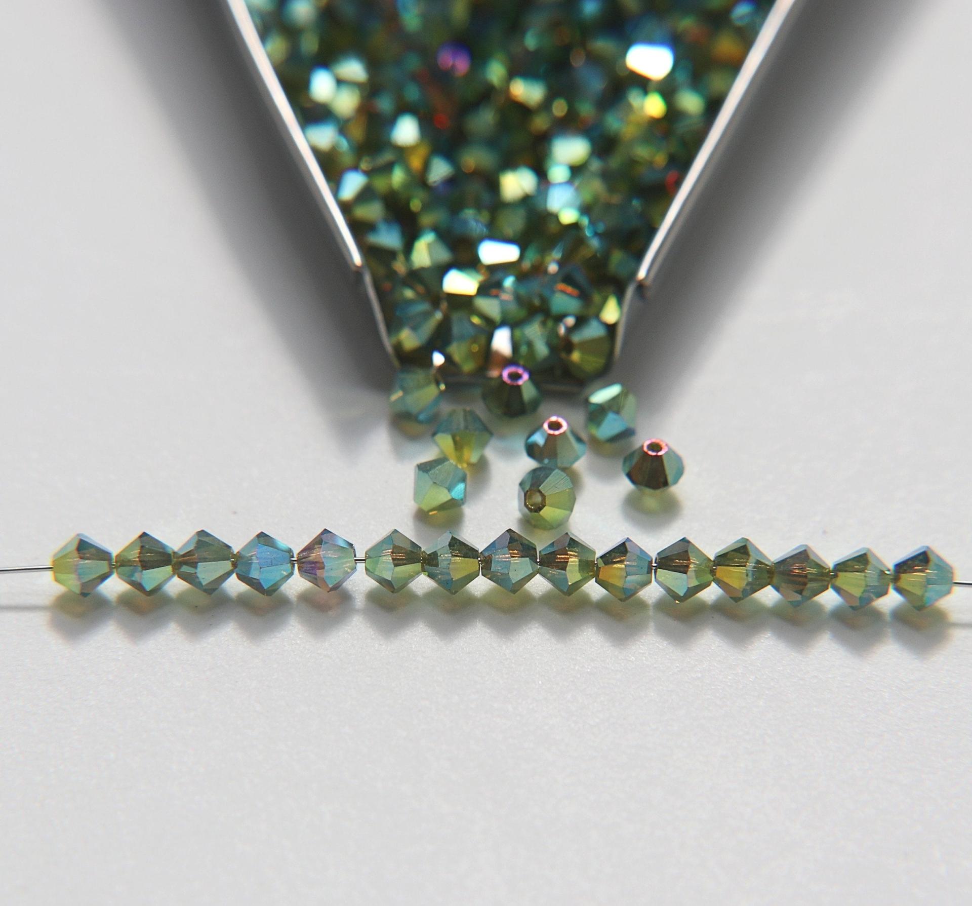 4mm Preciosa Peridot 2X Aurore Boreale Bicones Beads 36/72/144/432/720 Pieces PREMIUM MATERIALS,embroidery materials, jewelry supplies