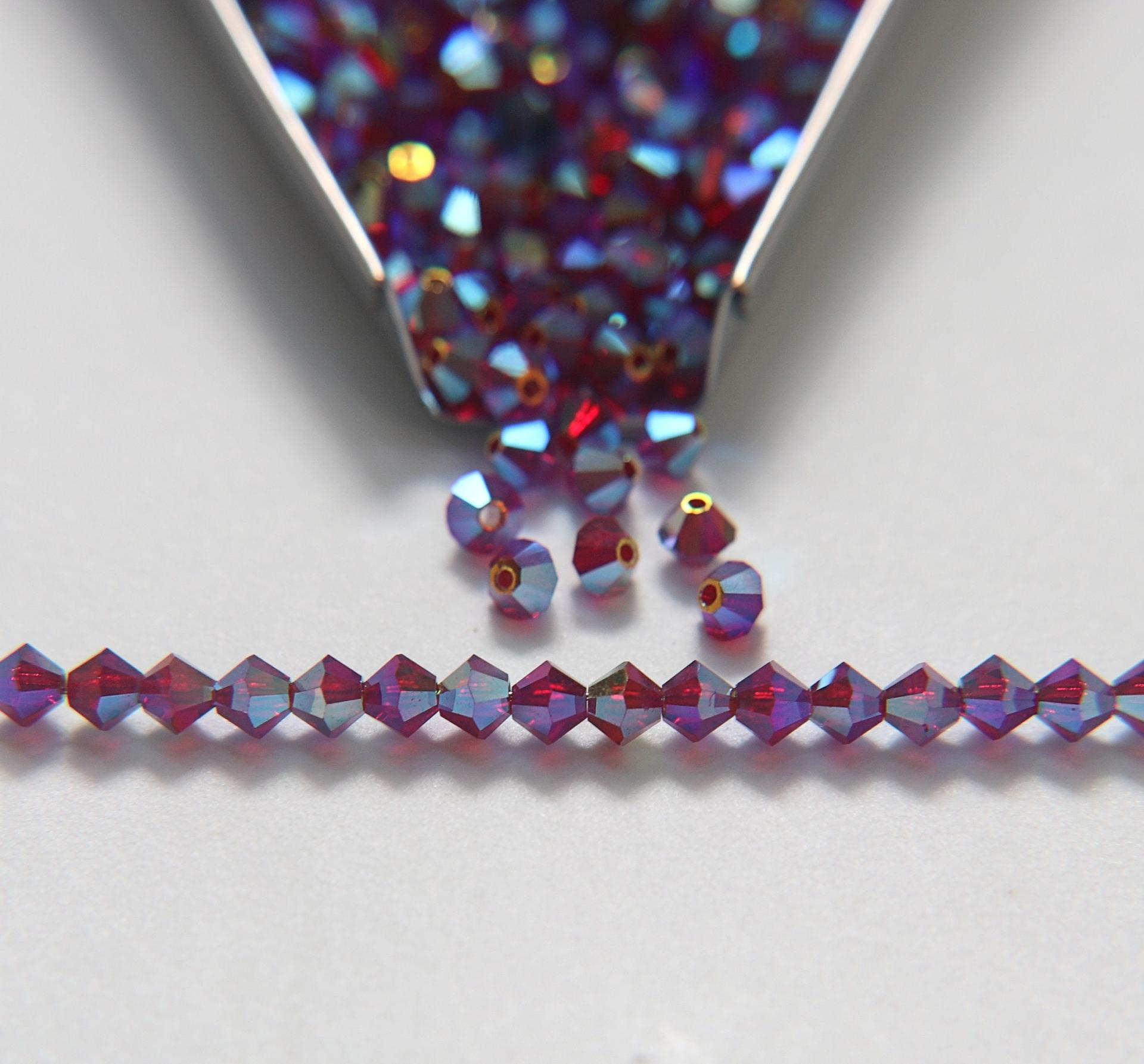 4mm Preciosa Siam 2X Aurore Boreale Bicones Beads 36/72/144/432/720 Pieces PREMIUM MATERIALS,embroidery materials, jewelry supplies