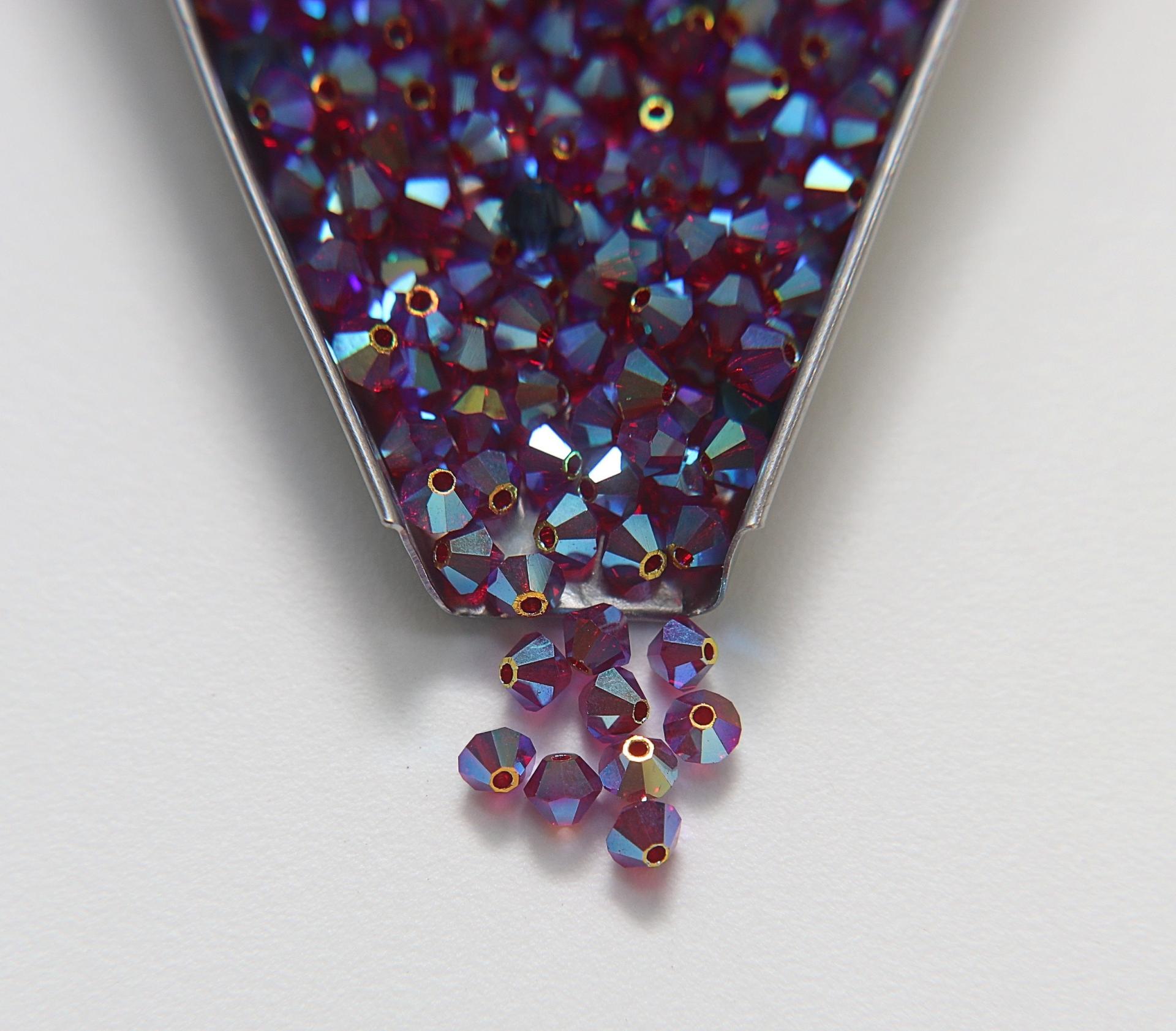 4mm Preciosa Siam 2X Aurore Boreale Bicones Beads 36/72/144/432/720 Pieces PREMIUM MATERIALS,embroidery materials, jewelry supplies
