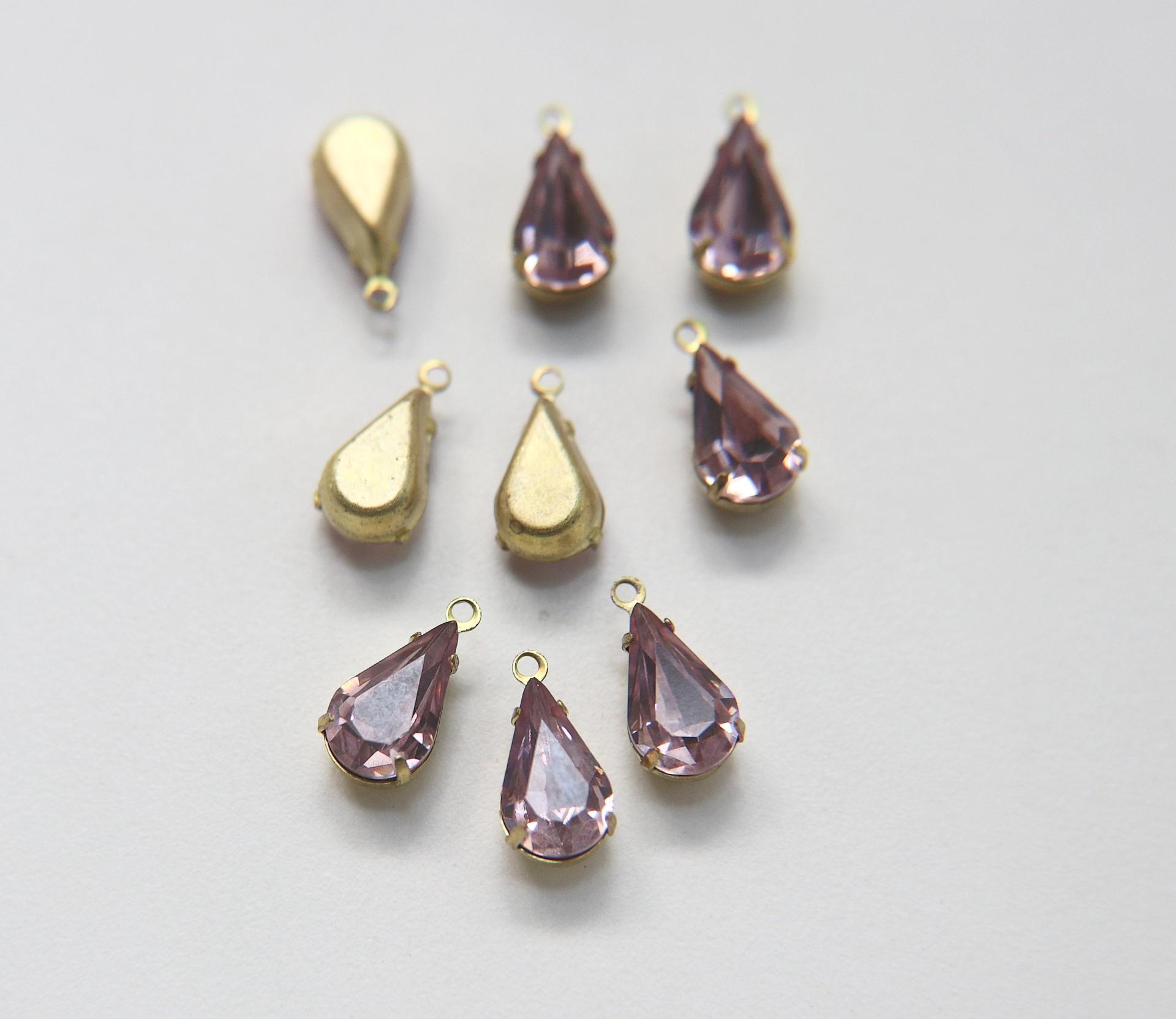 Swarovski 13x8 Fancy pear Stones 1 ring setting drop dangle in Light Amethyst (one loop) 4 Pieces jewelry supplies findings