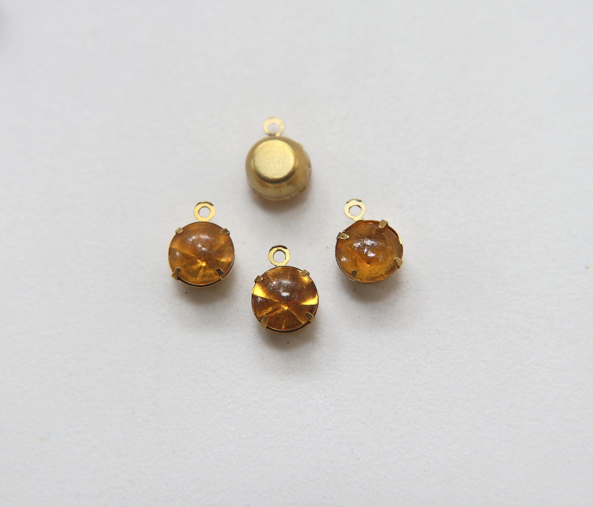 Vintage Swarovski 6mm Cabochon Round stone setting drop one loop  jewelry supplies in Brass jewel making
