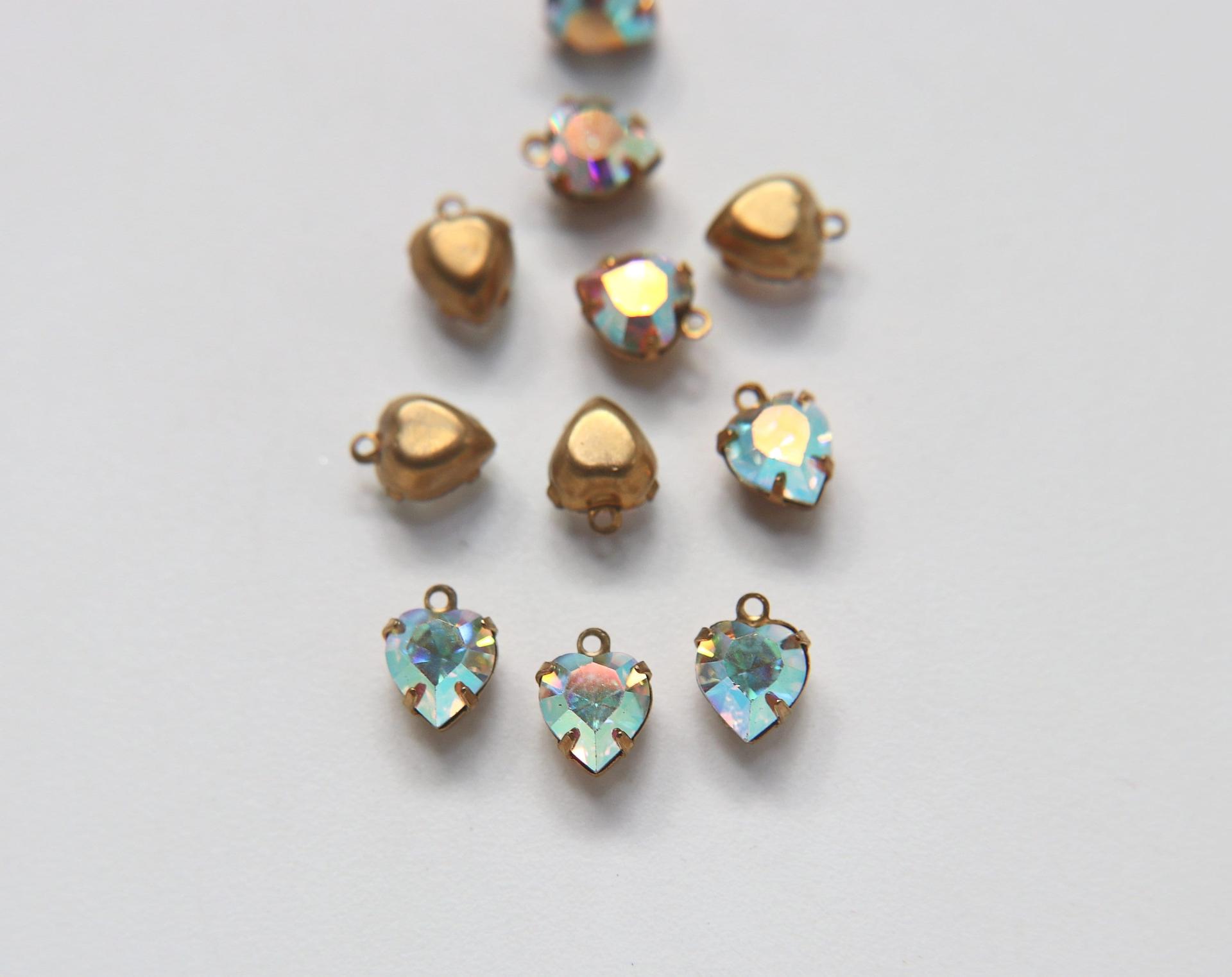Swarovski 8mm Fancy heart Stones 1 ring setting drop dangle in Crystal AB 6 Pieces jewelry supplies findings