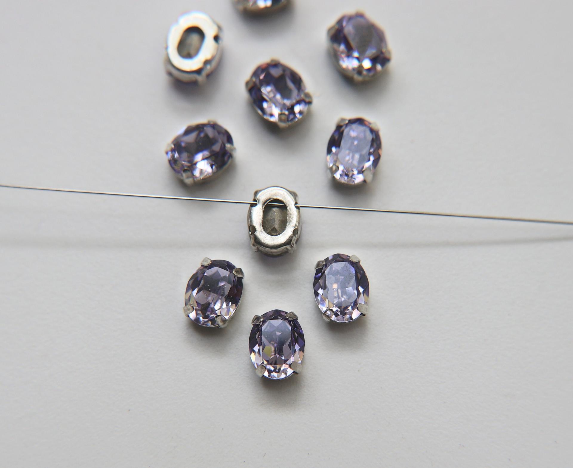 Swarovski 10X8 MM Oval Light Tanzanite in Vintage Silver Prong Settings BRASS SETTINGS strass embellishments vintage rare