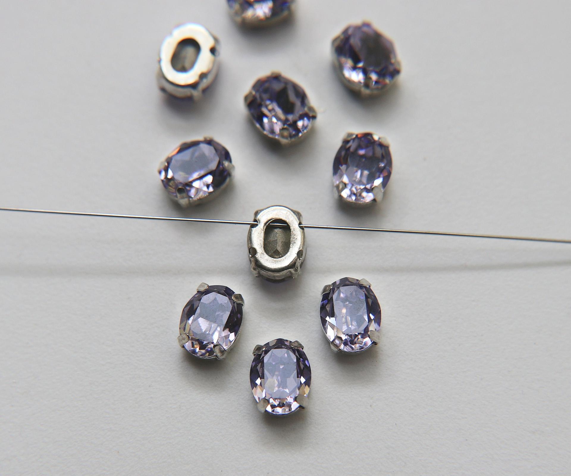 Swarovski 10X8 MM Oval Light Tanzanite in Vintage Silver Prong Settings BRASS SETTINGS strass embellishments vintage rare