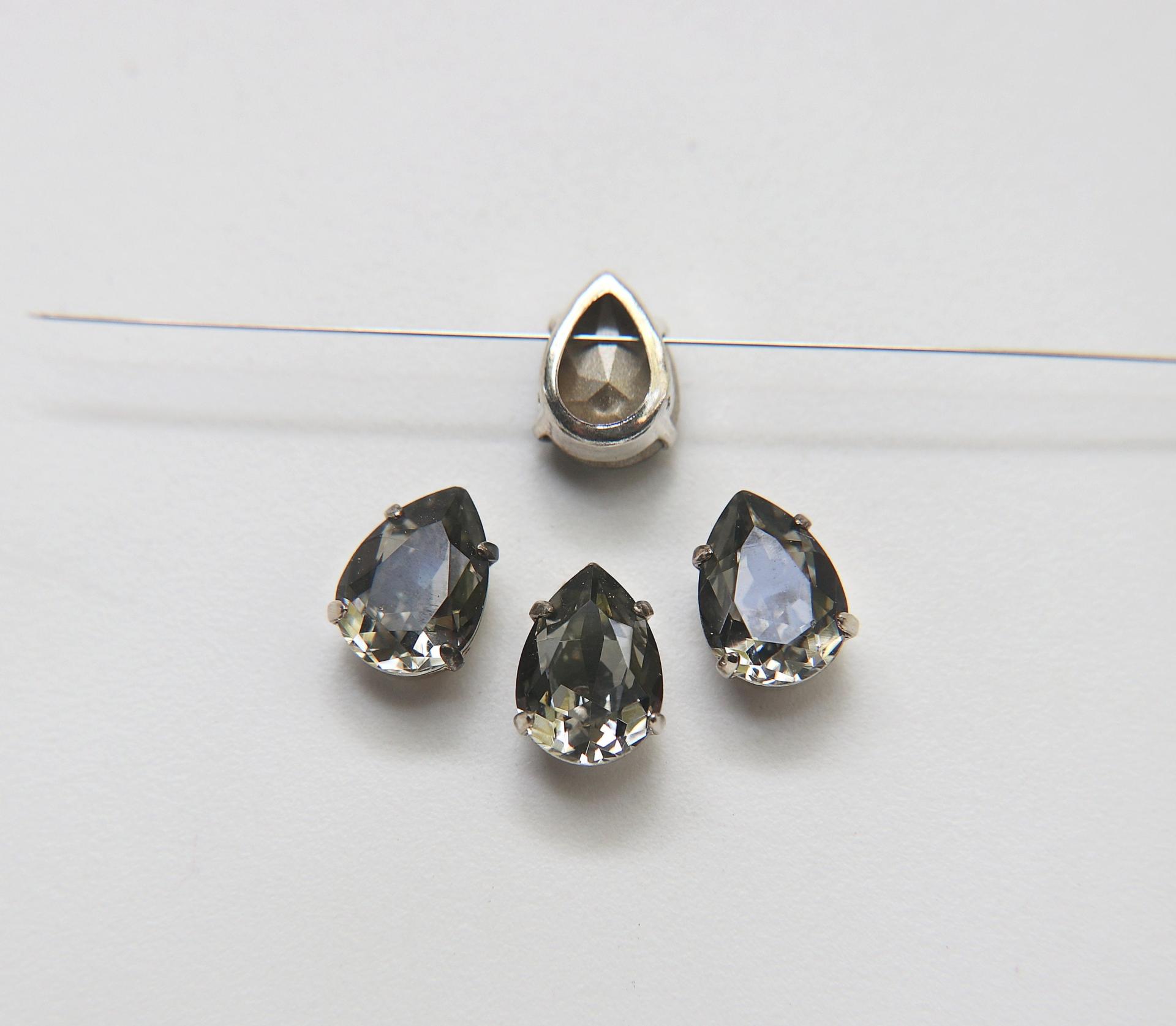 Swarovski 10X14 Pear Silver Vintage Clips Sewon 4 hole in Crystal Settings embroidery materials sewing jewelry making craft vintage supplies