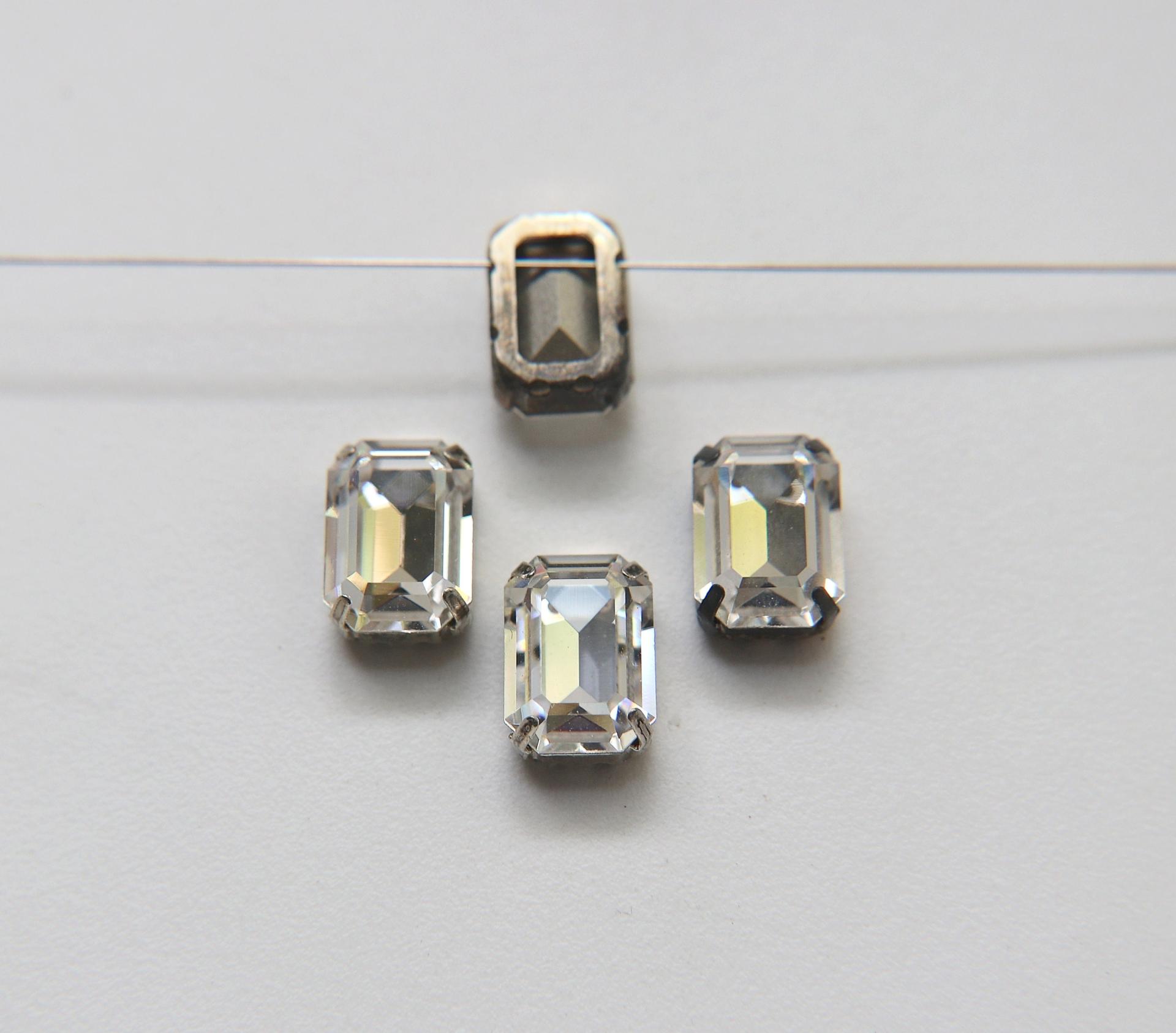 Swarovski 14x10 Crystal 4610 Octagon Silver Clips Sewon 4 hole embroidery materials sewing jewelry making craft vintage supplies