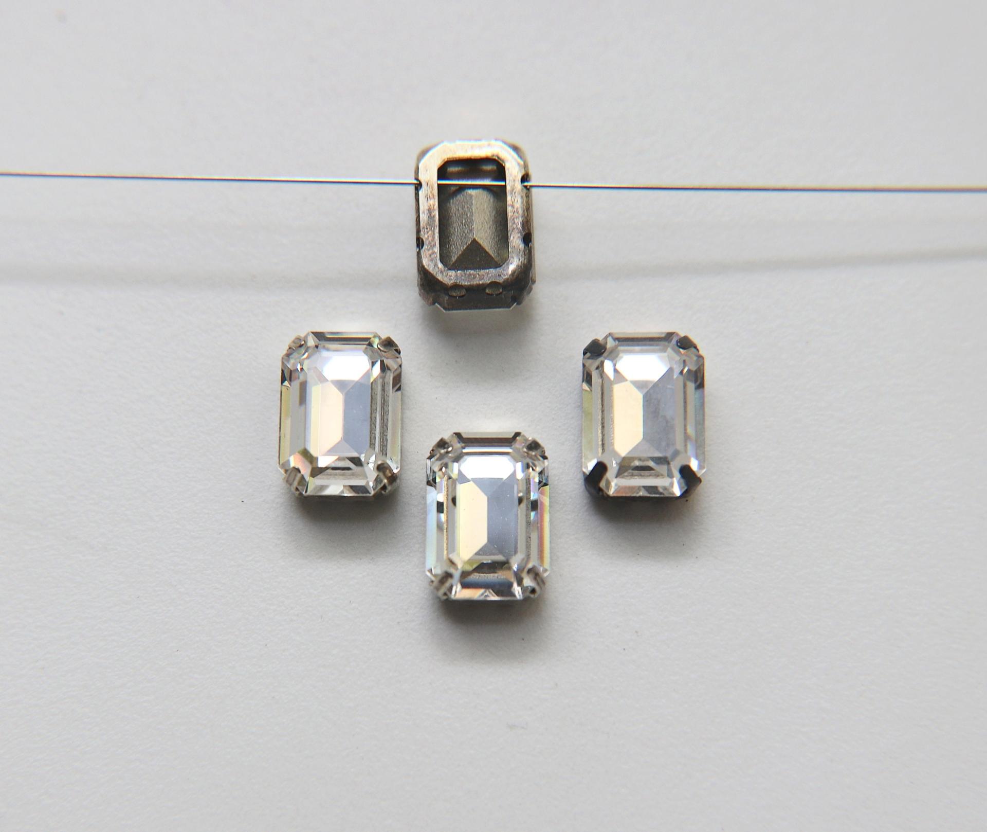 Swarovski 14x10 Crystal 4610 Octagon Silver Clips Sewon 4 hole embroidery materials sewing jewelry making craft vintage supplies