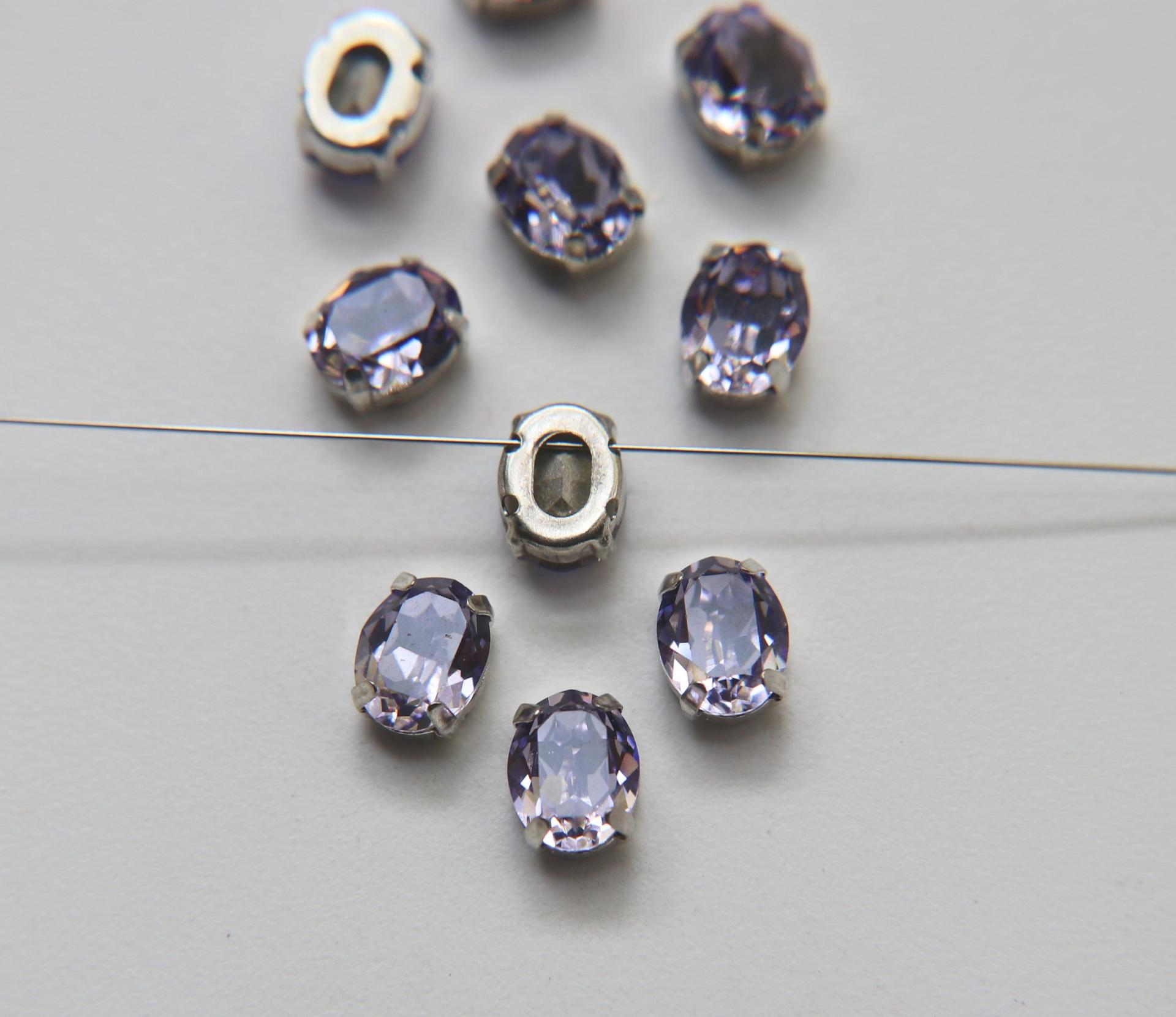 Swarovski 10X8 MM Oval Light Tanzanite in Vintage Silver Prong Settings BRASS SETTINGS strass embellishments vintage rare