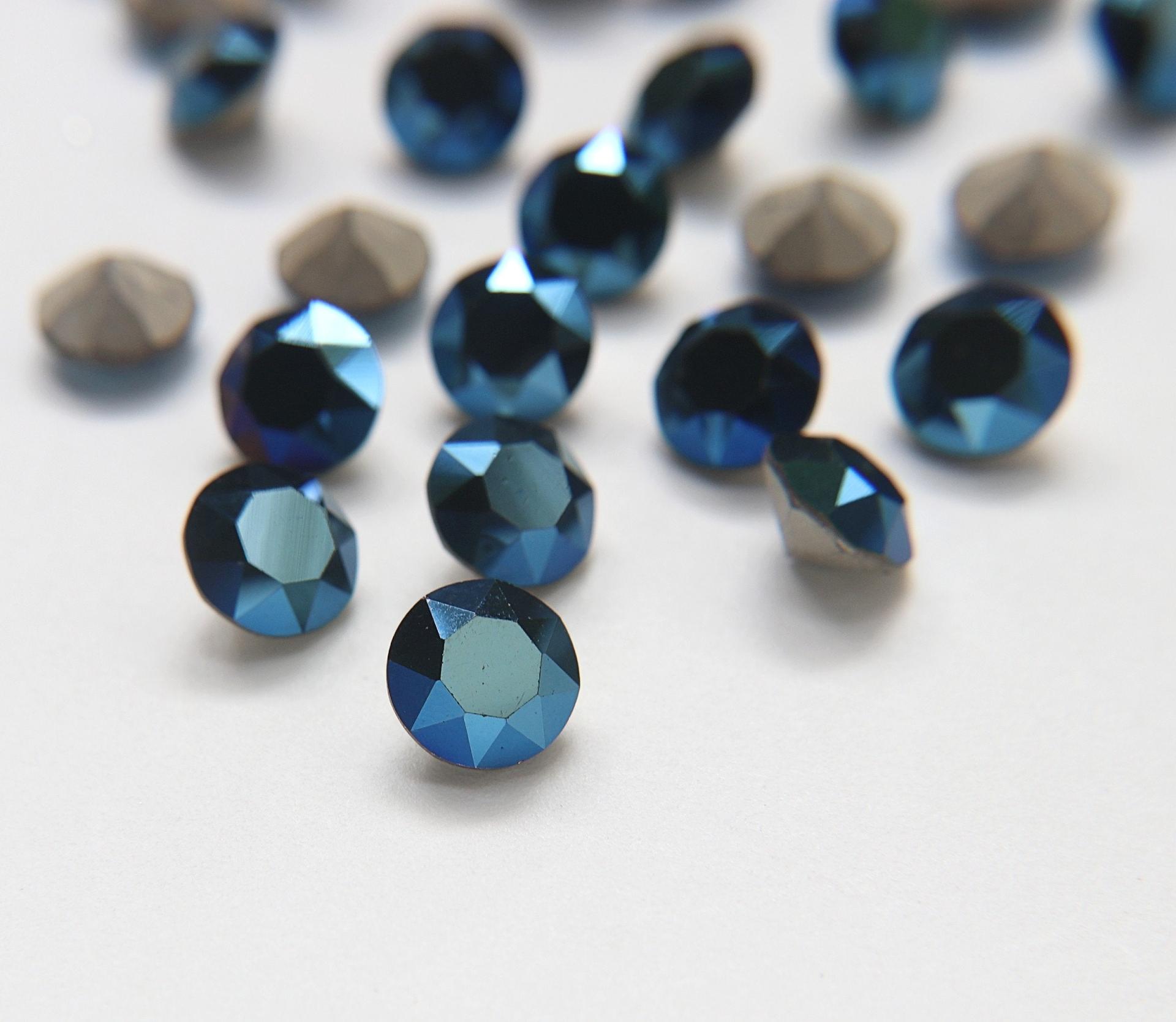 55 ss Swarovski Vintage Metallic Blue Rhinestones Foiled jewelry making ring accessories