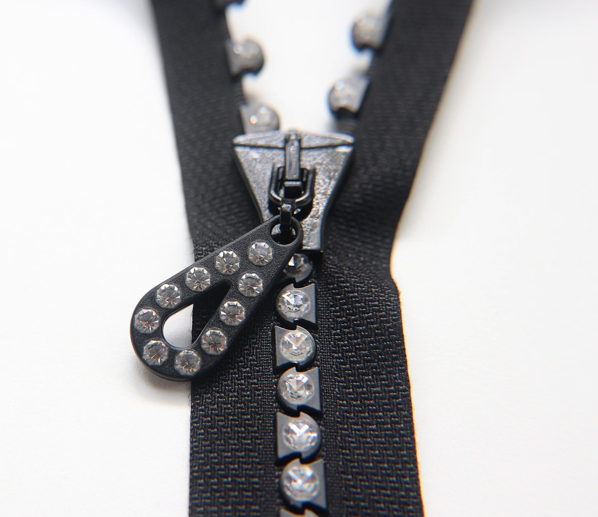 SS24 (13 inch) Swarovski Crystal Rhinestone Black Zipper closed at one end by PC