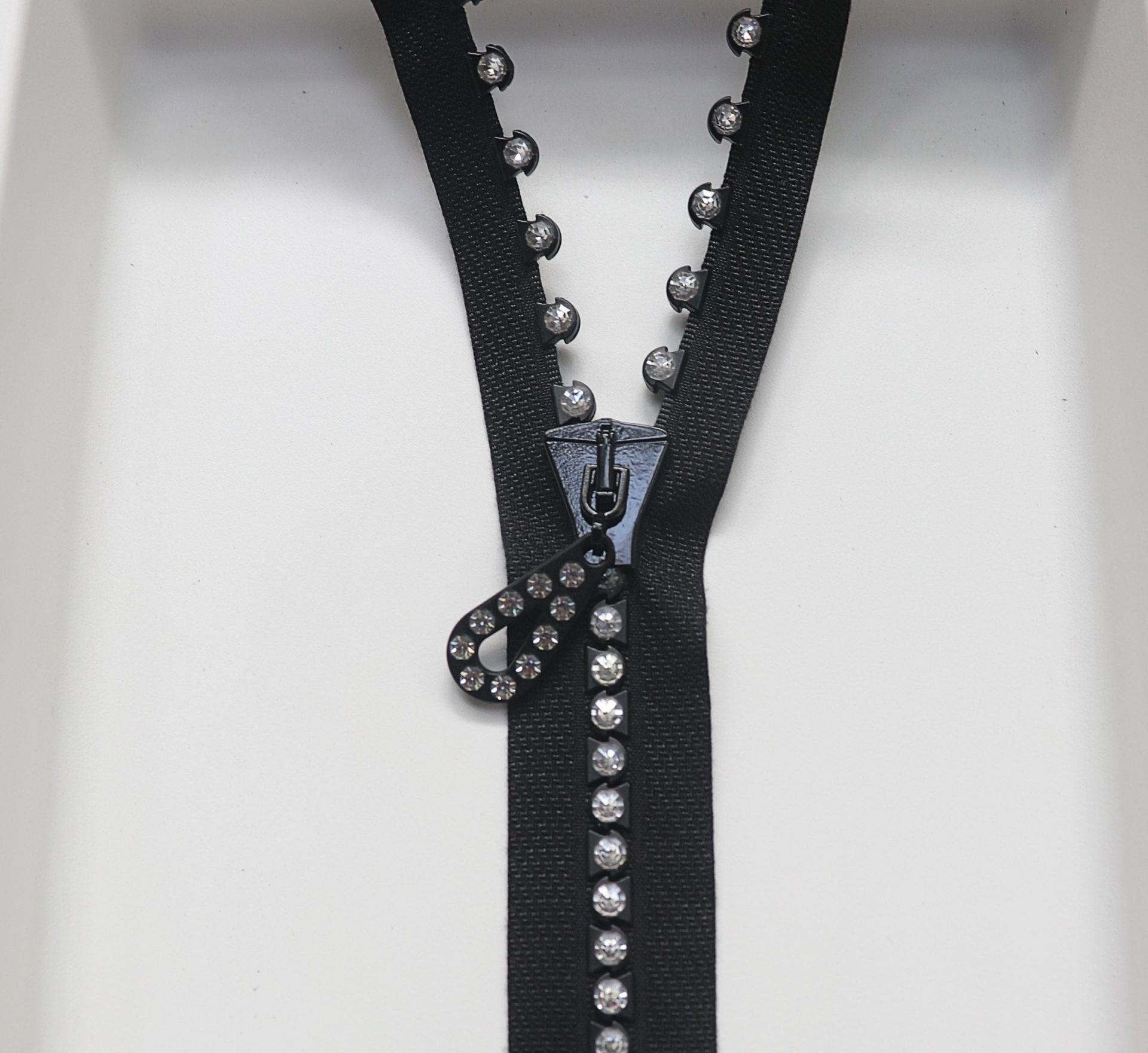 SS24 (13 inch) Swarovski Crystal Rhinestone Black Zipper closed at one end by PC