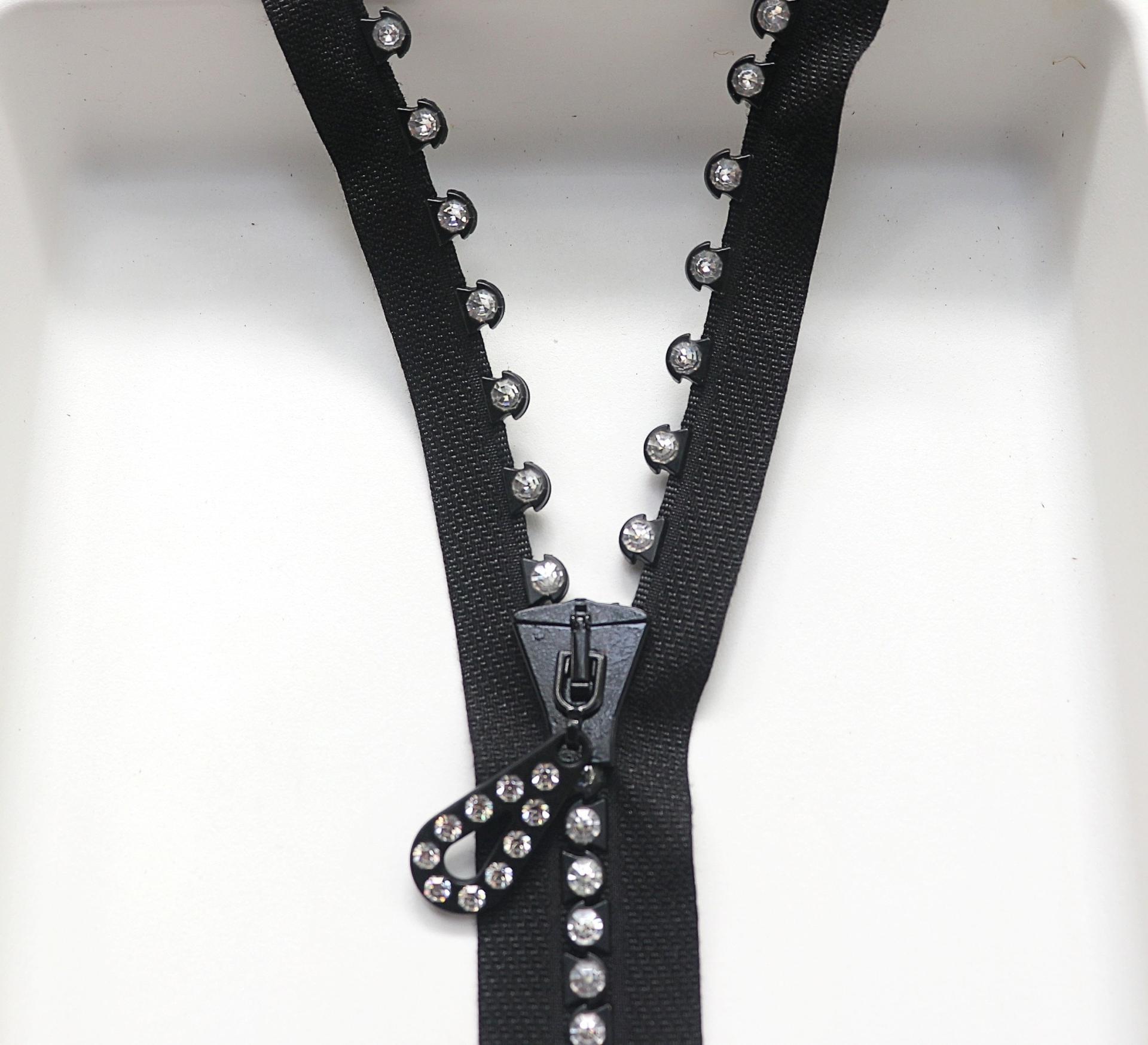 SS24 (13 inch) Swarovski Crystal Rhinestone Black Zipper closed at one end by PC