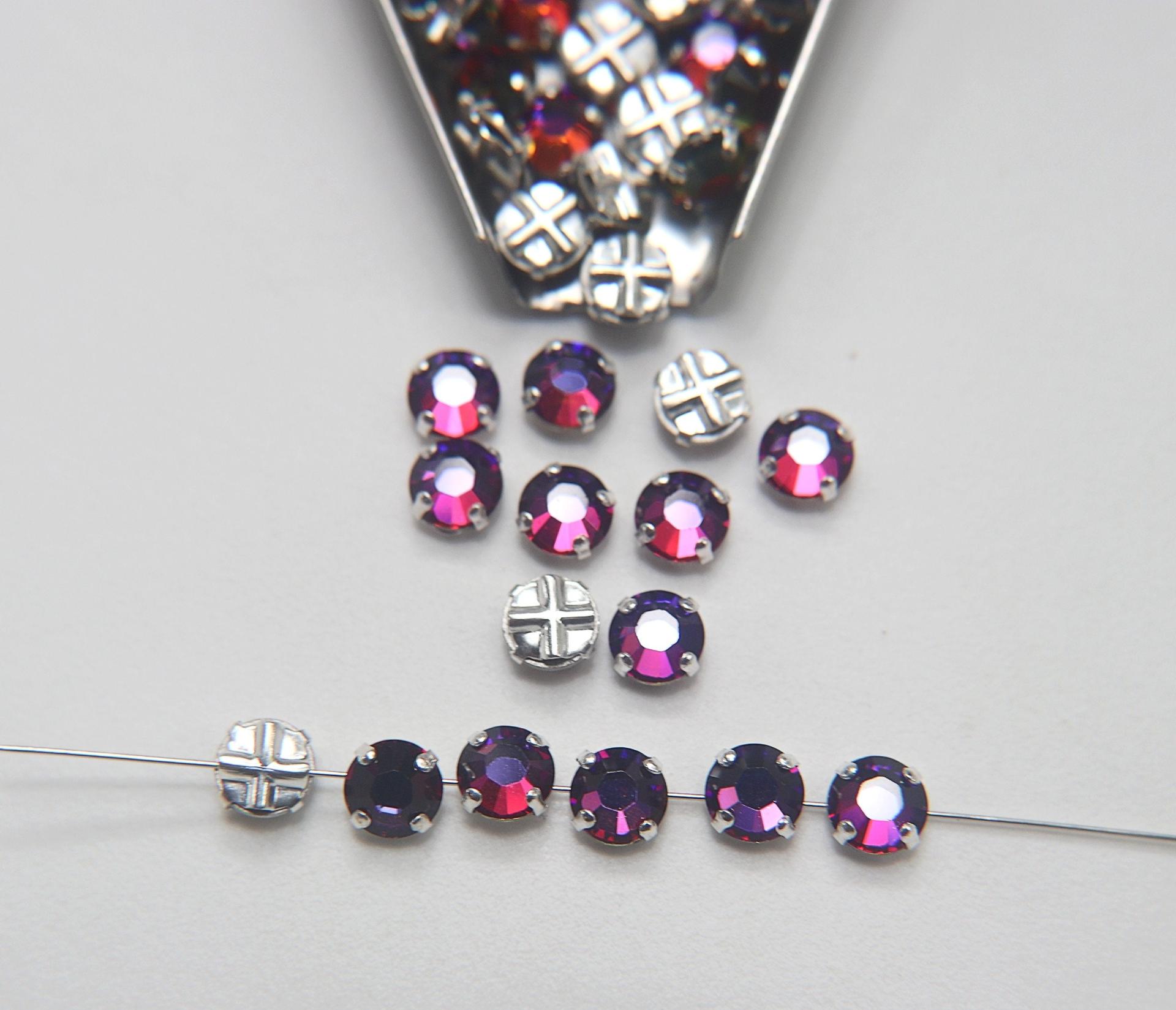 34ss Clear Vintage Flatback Swarovski Crystal Volcano Rose Montees 8 mm Silver Plated Mounted Rose Montees sewon embroidery materials