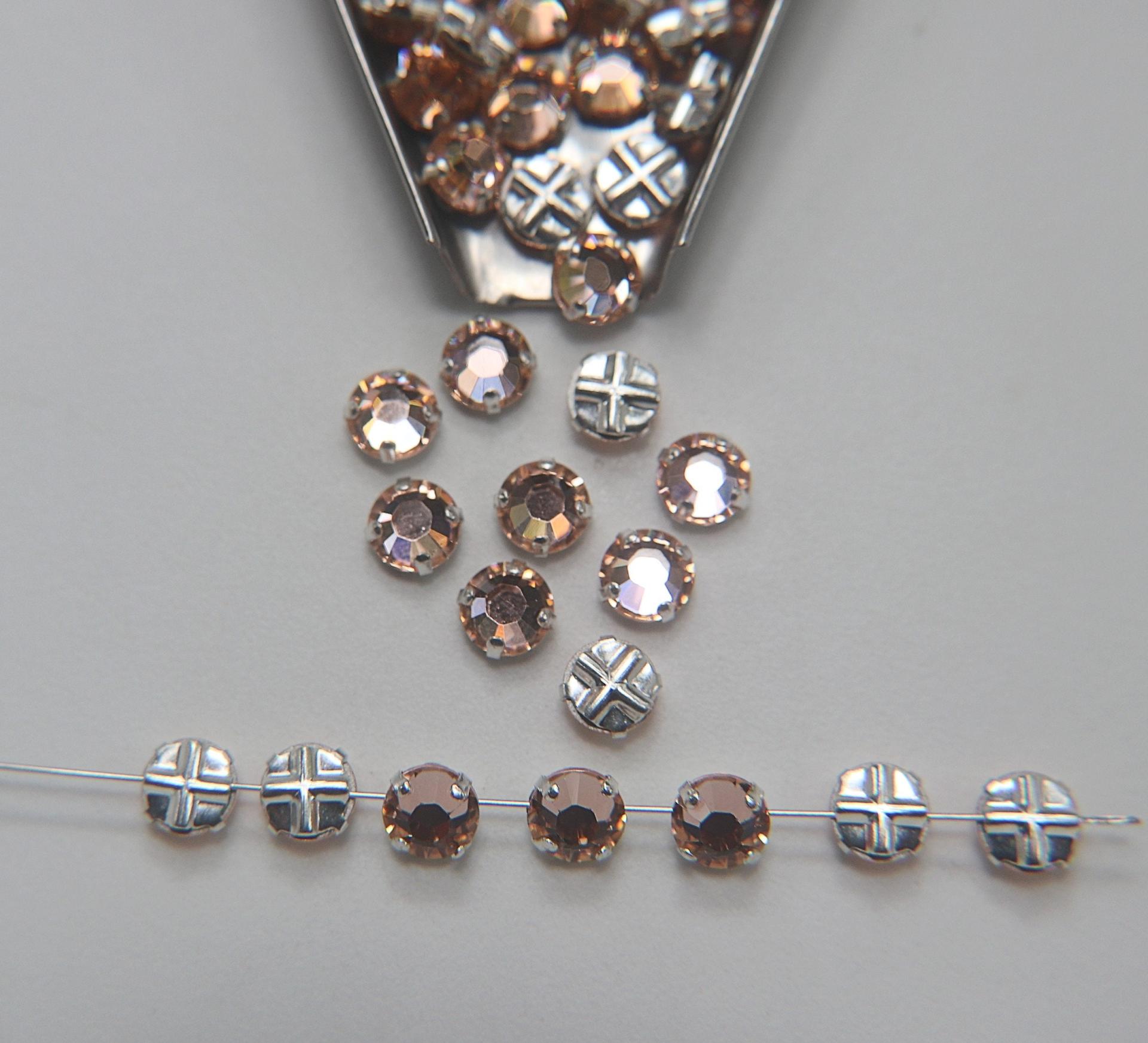34ss Clear Flatback Vintage Swarovski Crystal Light Peach Rose Montees 8mm Silver Plated Mounted Rose sewon embroidery materials wedding