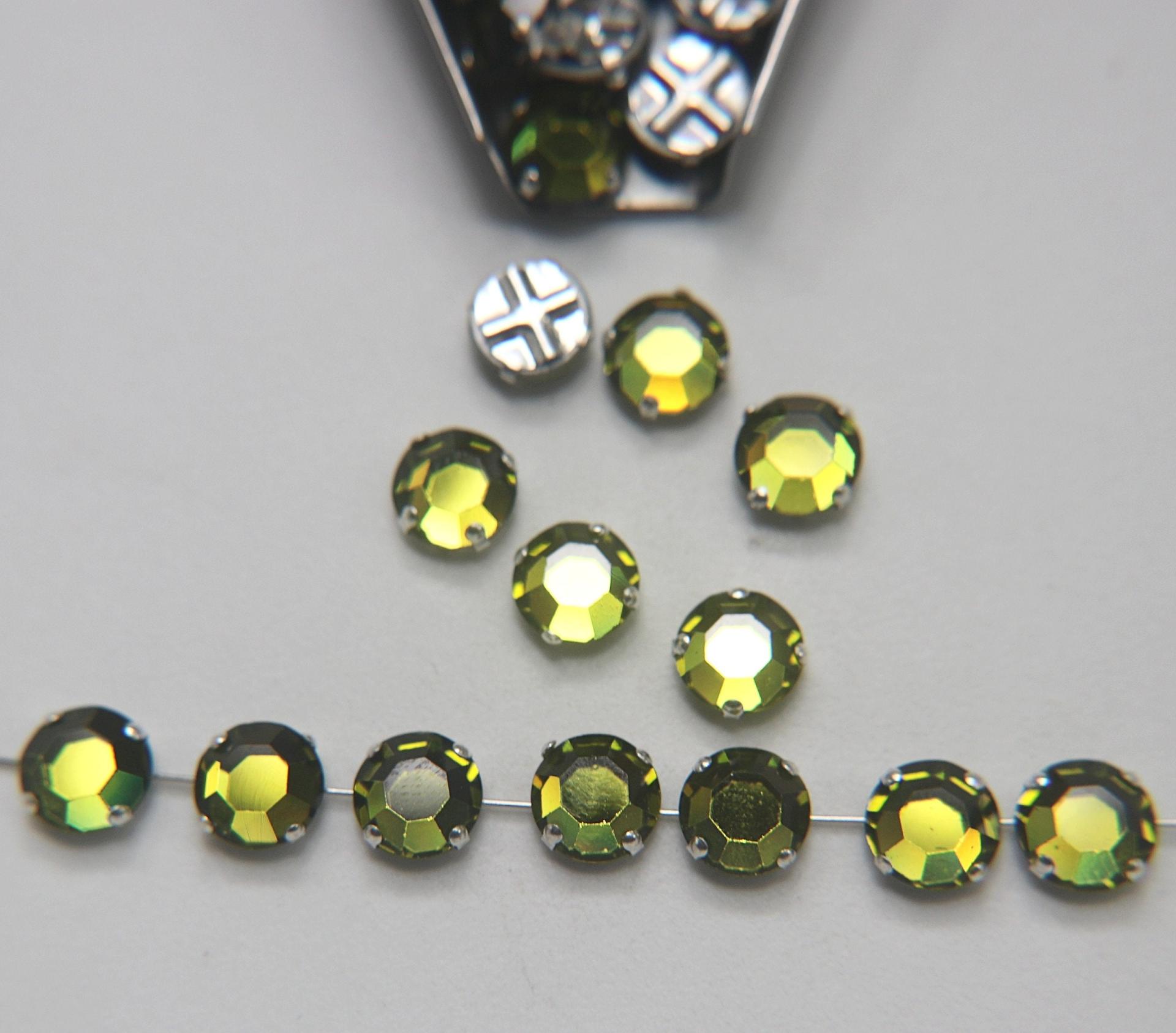40ss Clear Flatback Vintage Swarovski Crystal Olivine Rose Montees 9mm Silver Plated Mounted Rose sewon embroidery materials wedding