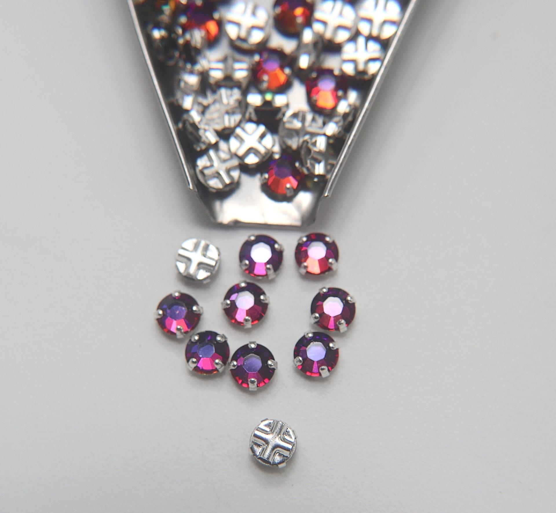 30ss Clear Flatback Vintage Swarovski Crystal Volcano Rose Montees 7mm Silver Plated Mounted Rose sewon embroidery materials wedding