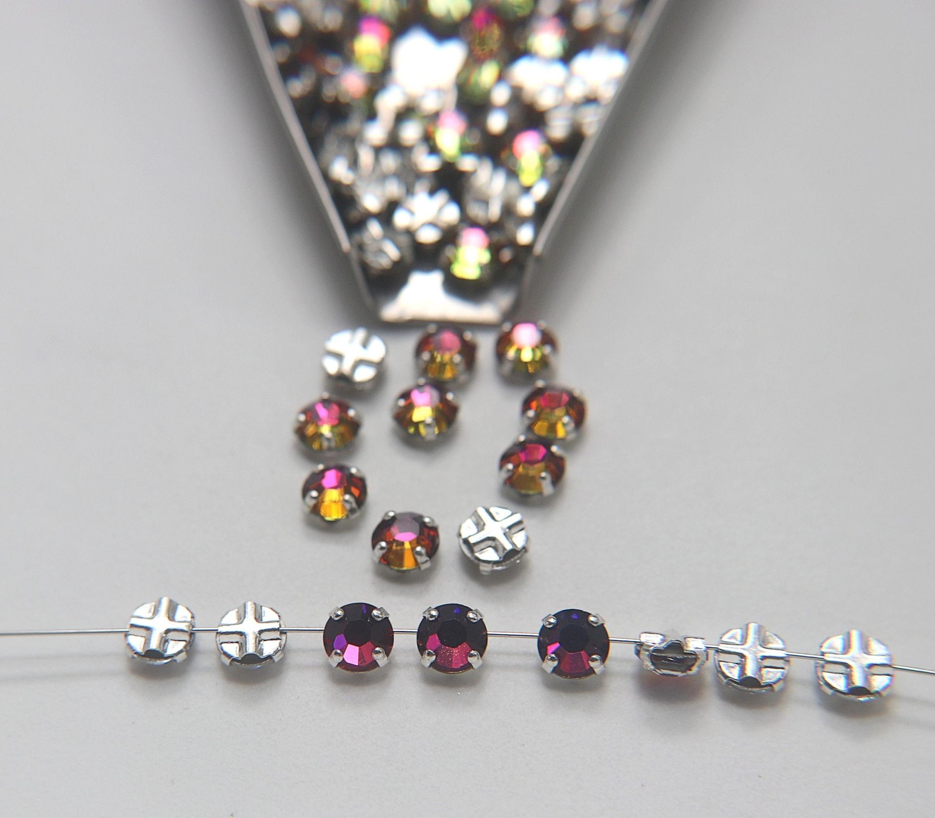 30ss Clear Flatback Vintage Swarovski Crystal Volcano Rose Montees 7mm Silver Plated Mounted Rose sewon embroidery materials wedding