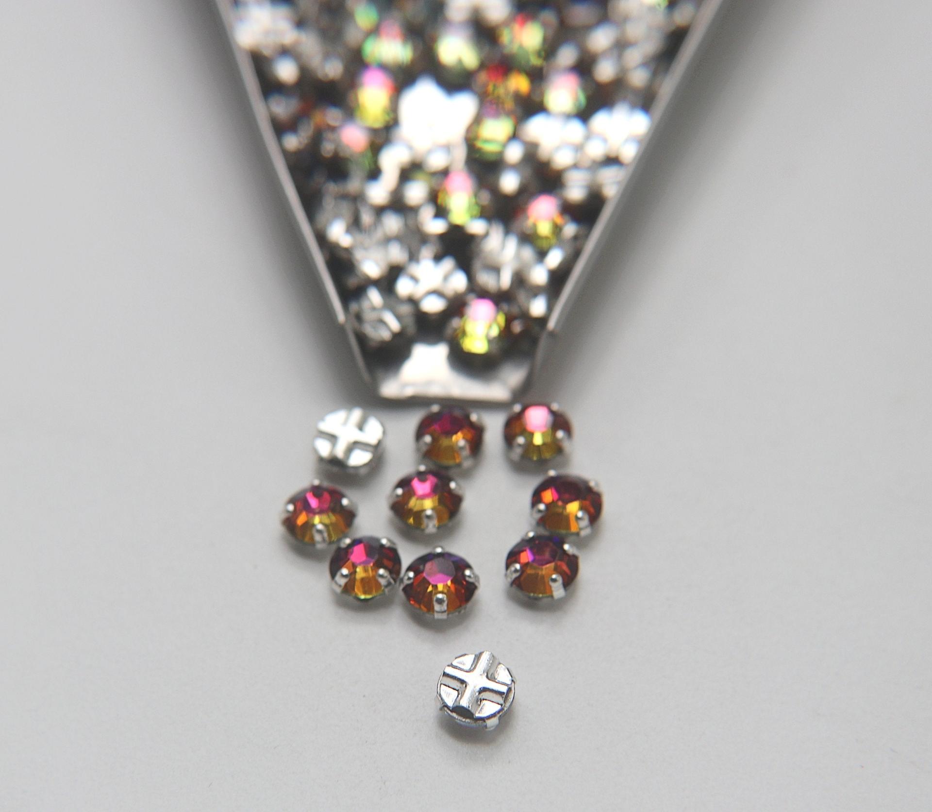 30ss Clear Flatback Vintage Swarovski Crystal Volcano Rose Montees 7mm Silver Plated Mounted Rose sewon embroidery materials wedding