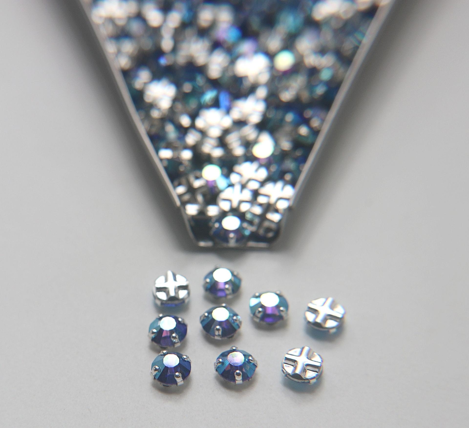 30ss Clear Flatback Vintage Swarovski Crystal Sapphire AB Rose Montees 7mm Silver Plated Mounted Rose sewon embroidery materials wedding