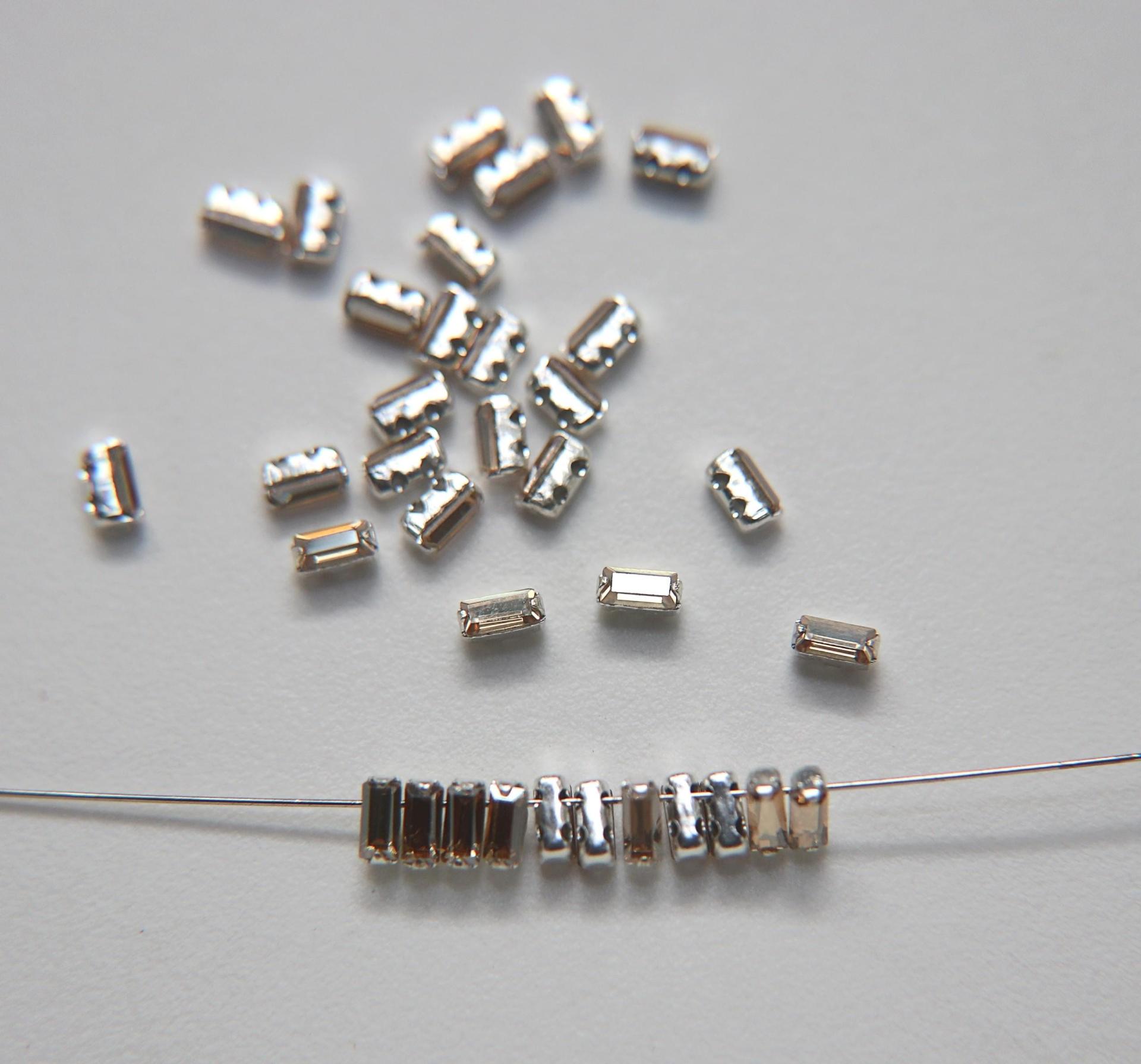 Swarovski 4x2 MM Baguette Vintage Crystal Prong Settings in Crystal Golden Shadow strass embellishments vintage rare embroidery materials