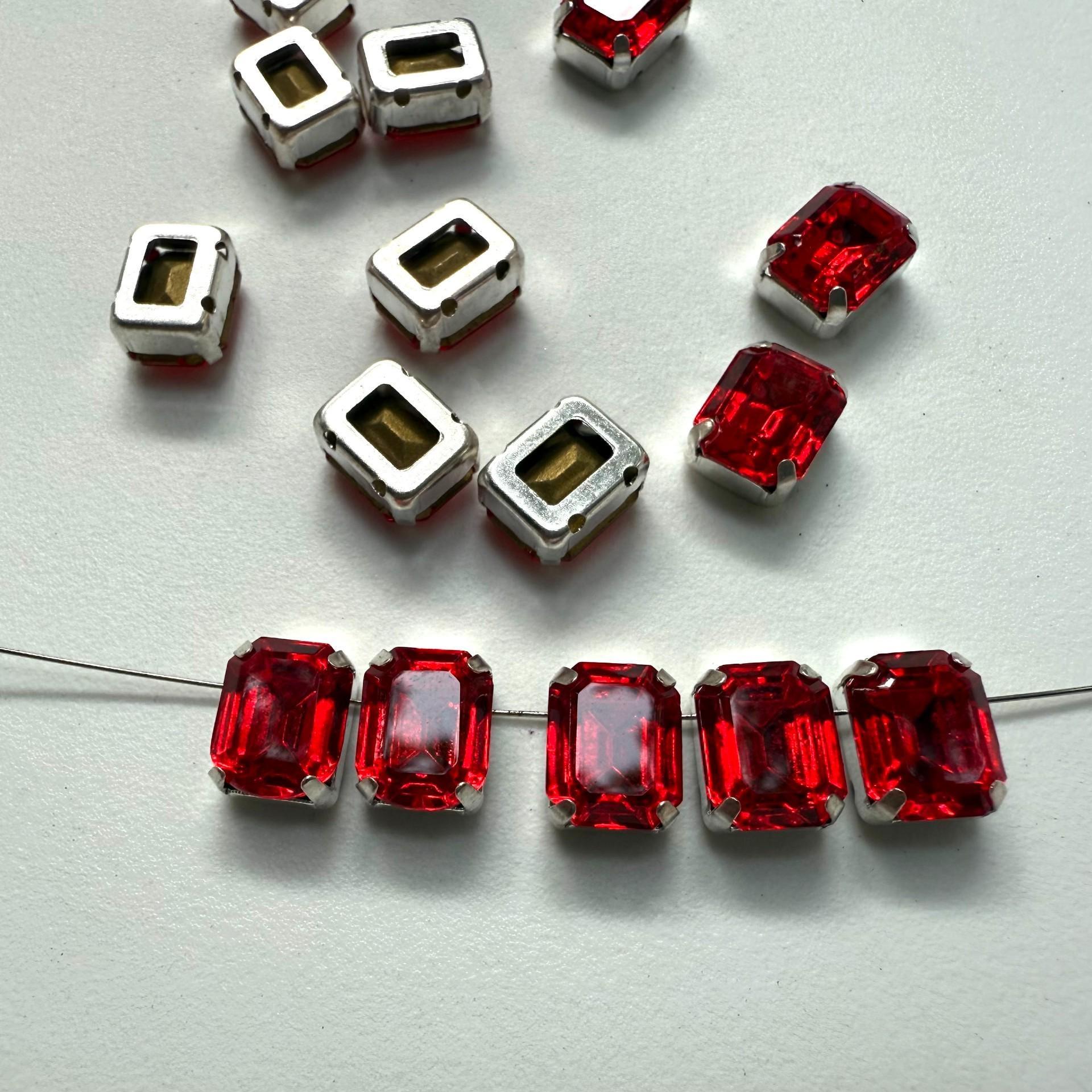 Swarovski 10X8 MM Octagon in Vintage Silver Prong Settings BRASS SETTINGS strass embellishments vintage rare