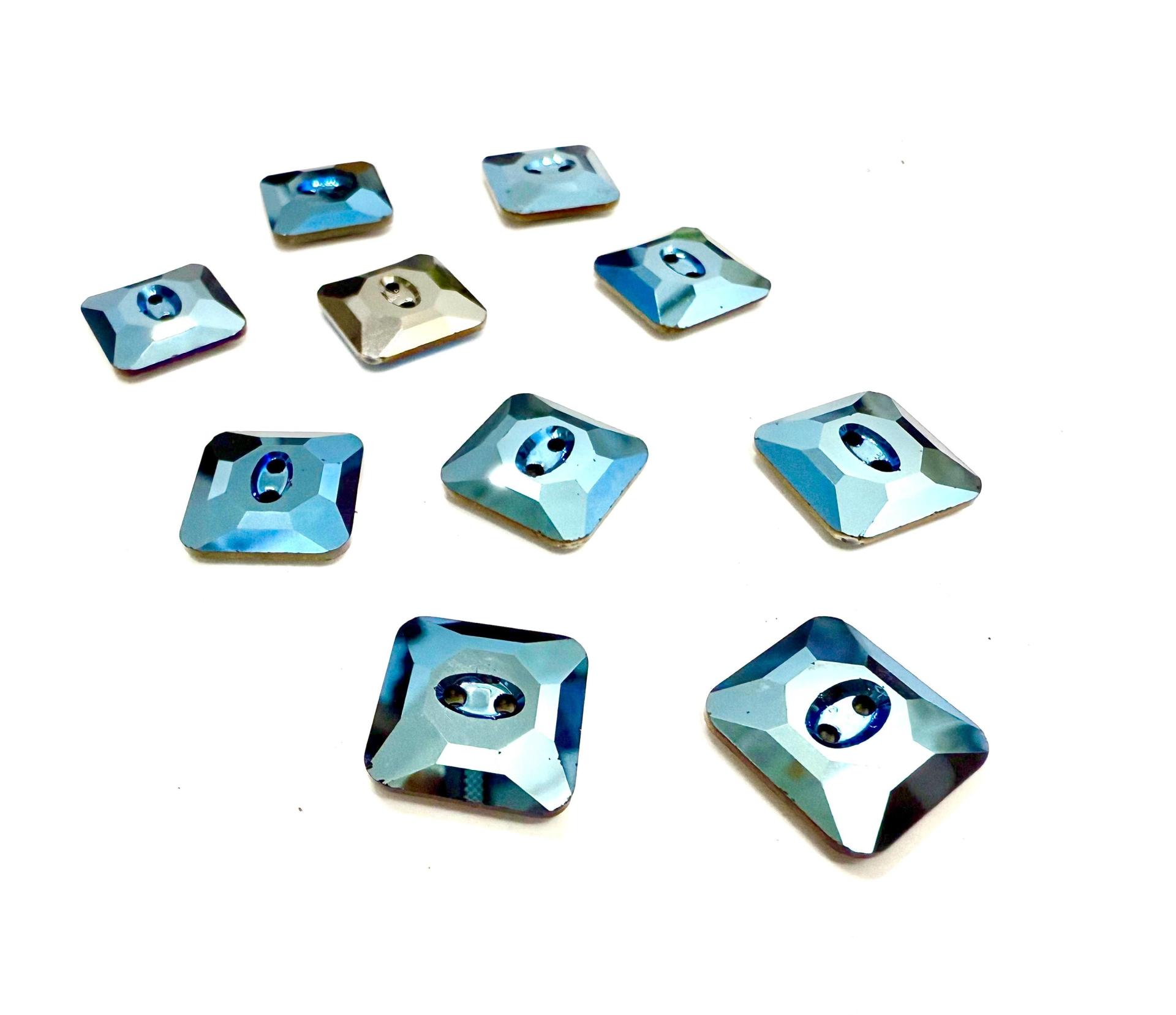 Metallic Blue (3017) Swarovski Crystal Square Faceted Buttons for Sewing Projects - 16mm Vintage Crystal Button Beads and Jewelry Supplies