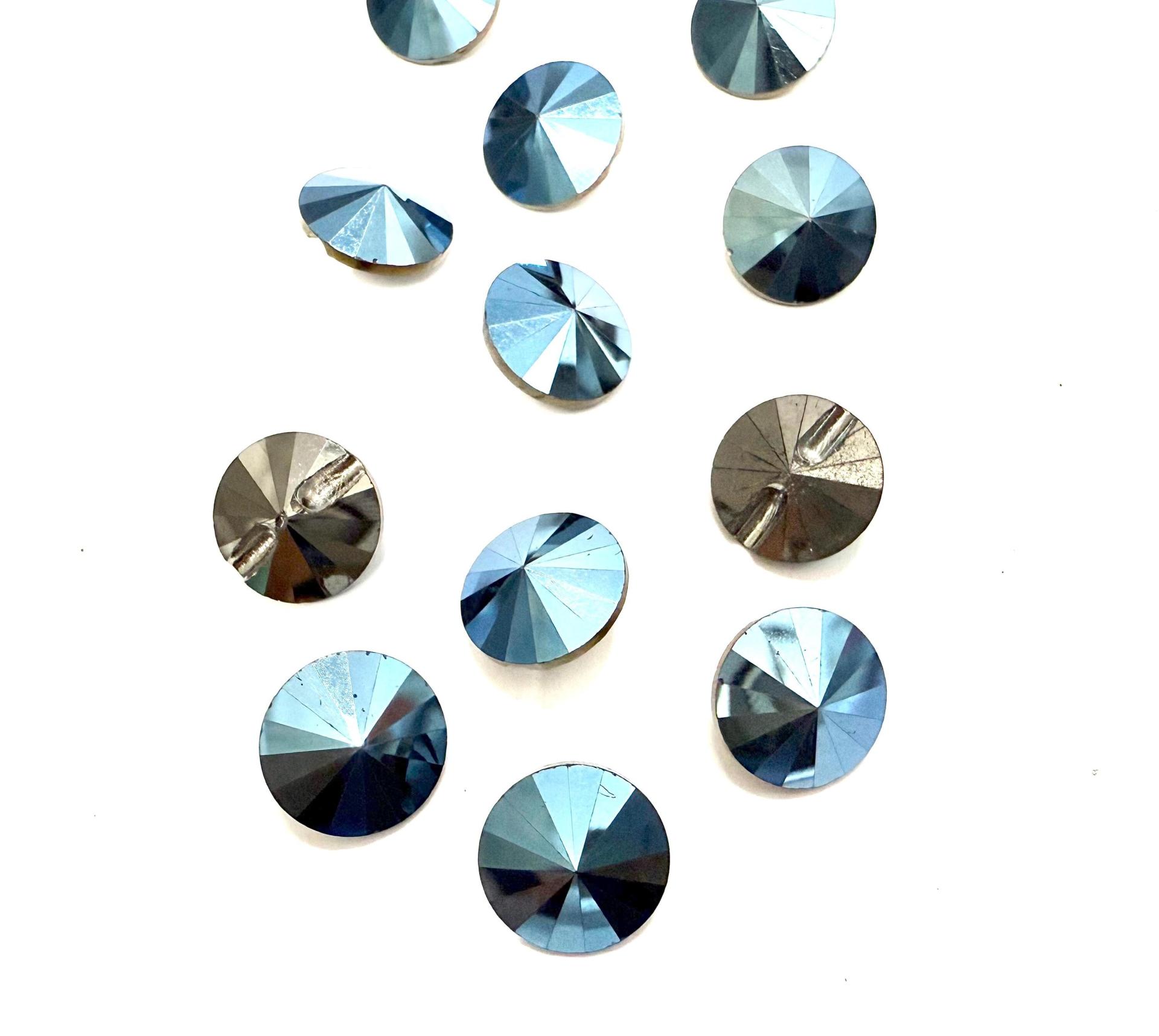 12mm Metallic Blue Vintage Swarovski 3015 Sew On Rivoli Button Genuine Swarovski Crystal