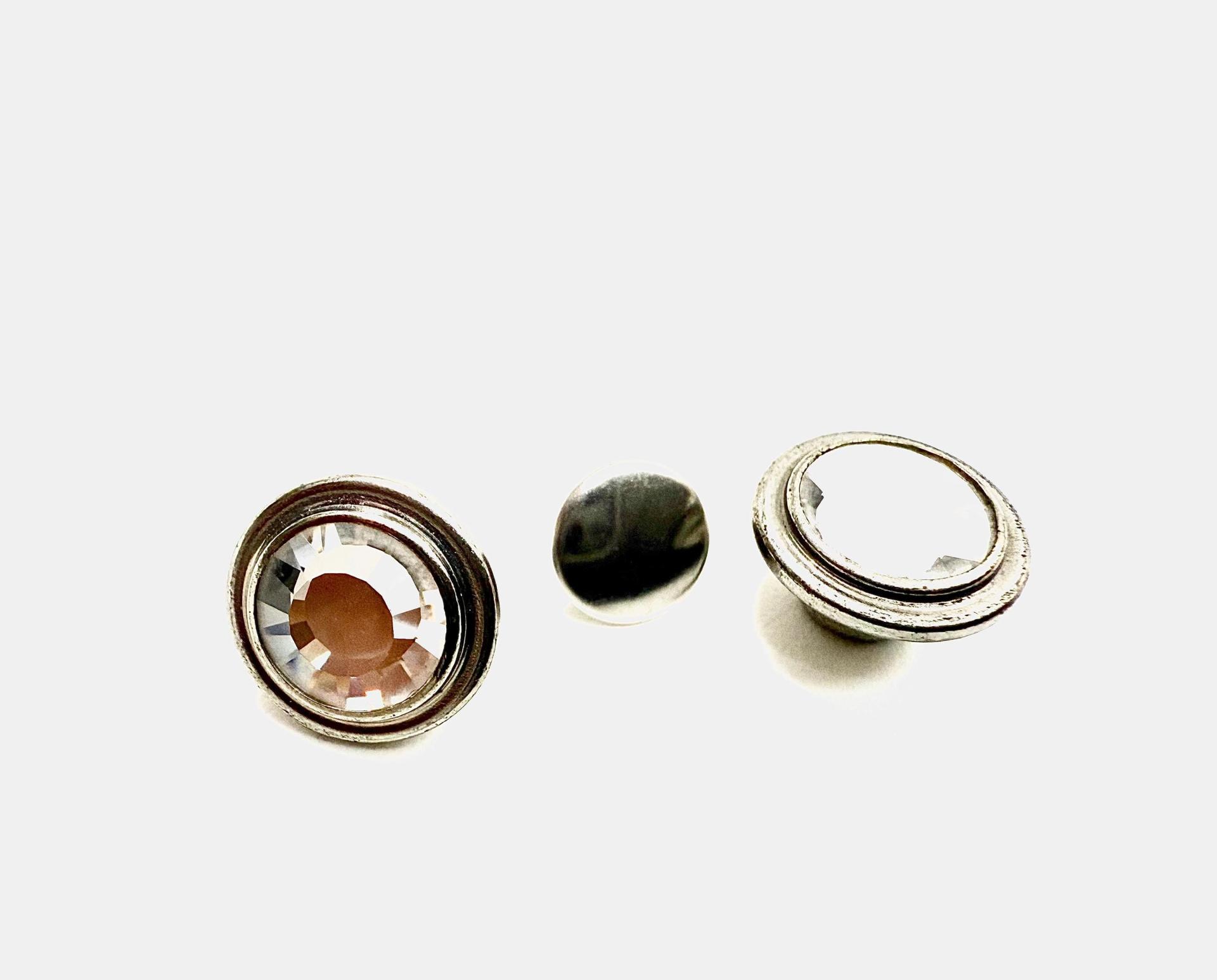 14mm Swarovski Art.# 1790.1 - Swarovski Decorative Jeans Buttons , Crystal Stones, Silver Brushed Casting