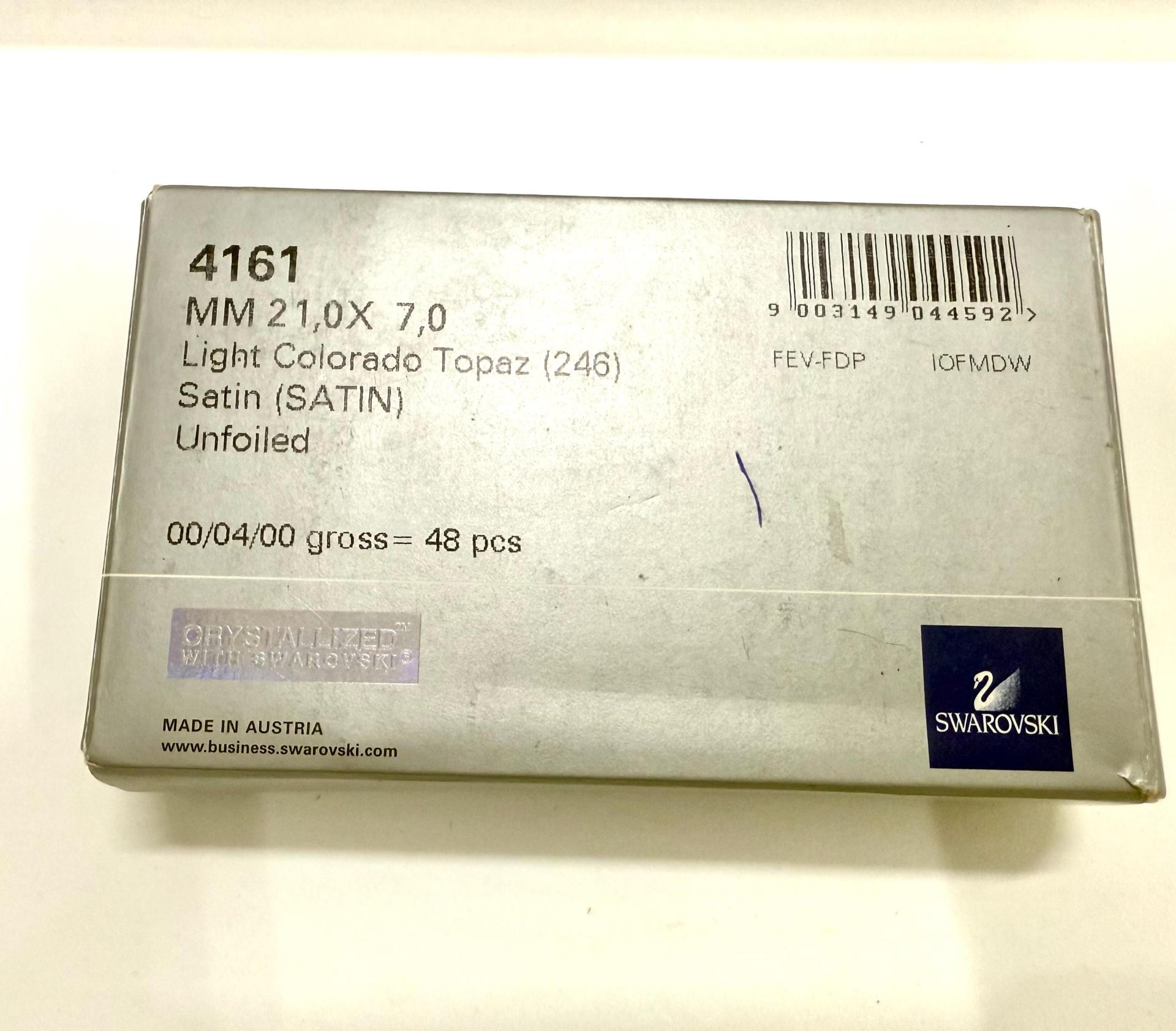 Vintage Swarovski 4161 Long Classical Oval 21x7mm Light Colorado Topaz Satin unfoiled (2 Pieces) gemstones, jewlery making, color zirconium