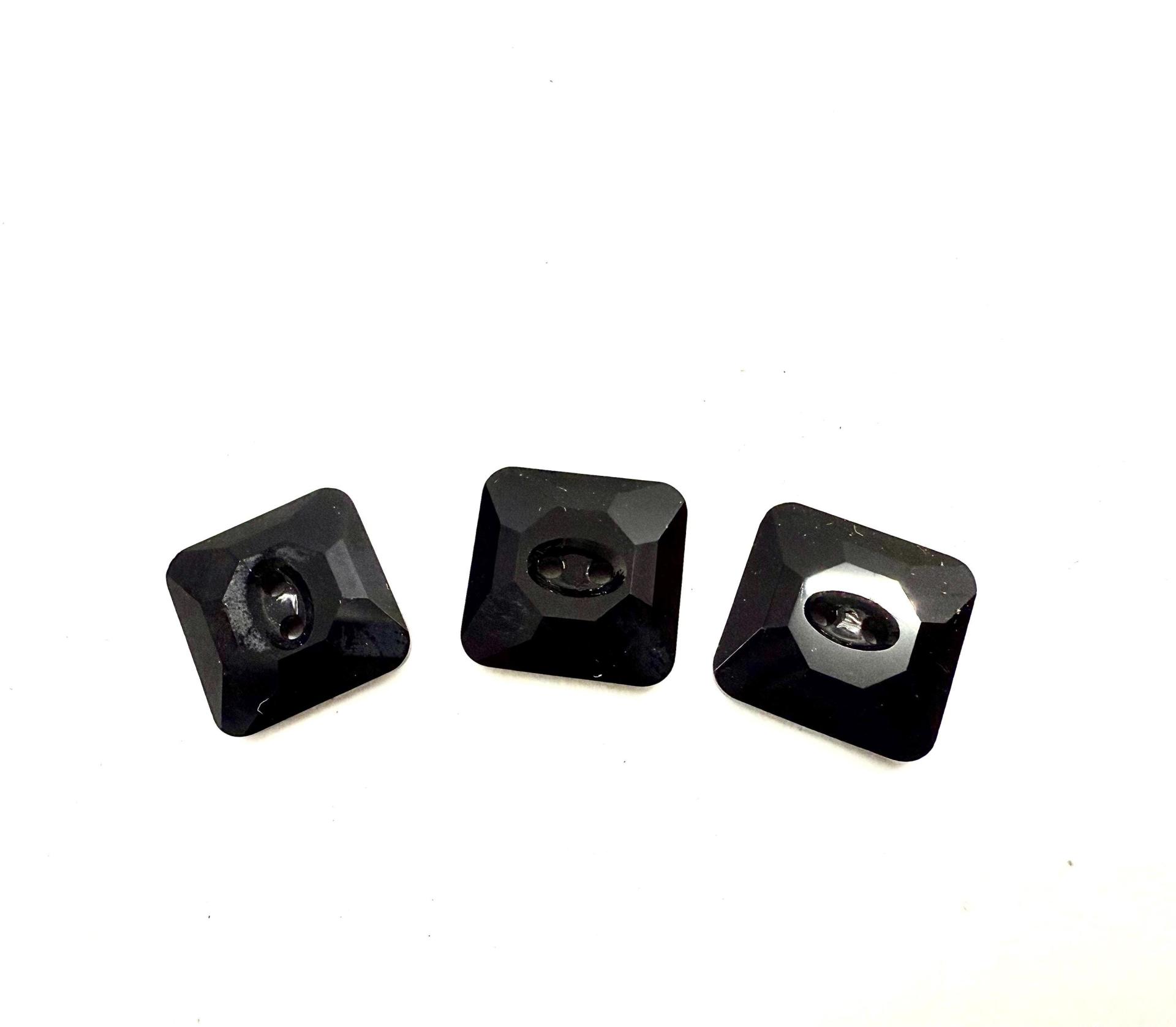 Jet (3017) Swarovski Crystal Square Faceted Buttons for Sewing Projects - 12mm Vintage Crystal Button Beads and Jewelry Supplies