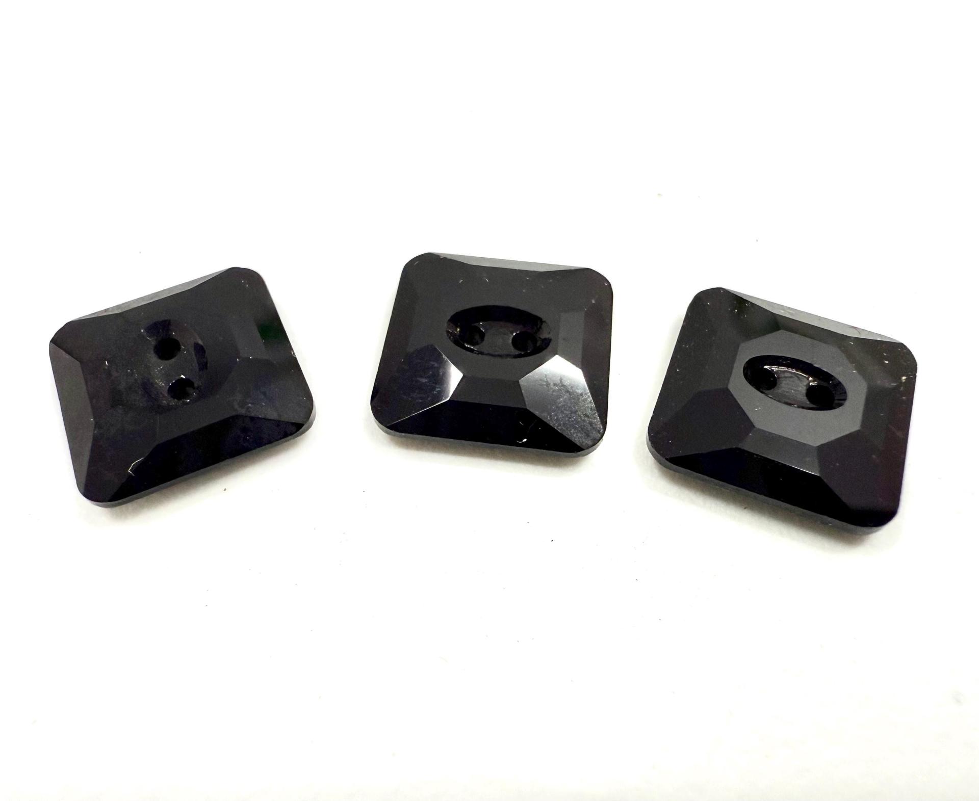 Jet (3017) Swarovski Crystal Square Faceted Buttons for Sewing Projects - 12mm Vintage Crystal Button Beads and Jewelry Supplies