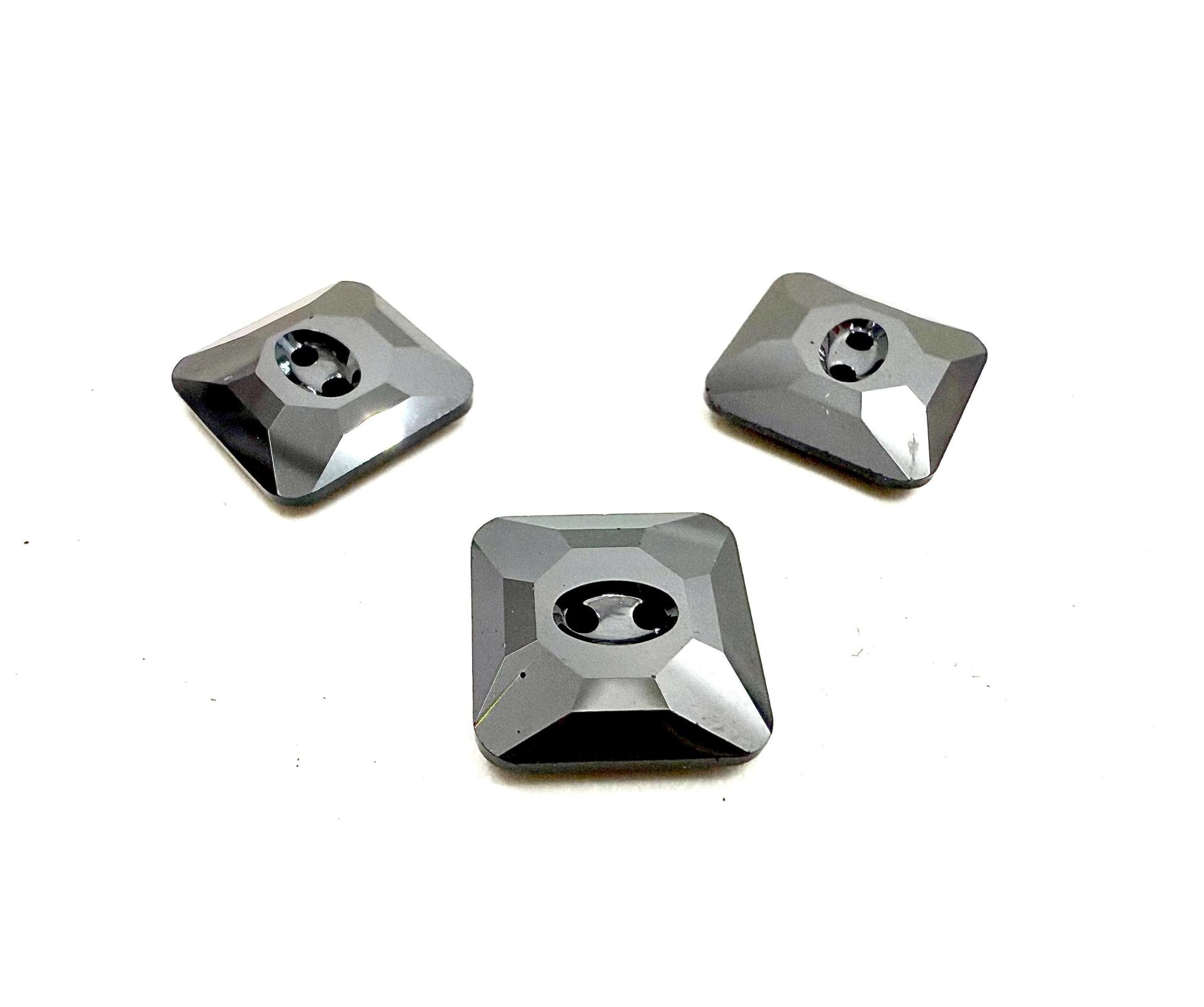 Jet Hematite (3017) Swarovski Crystal Square Faceted Buttons for Sewing Projects - 12mm Vintage Crystal Button Beads and Jewelry Supplies