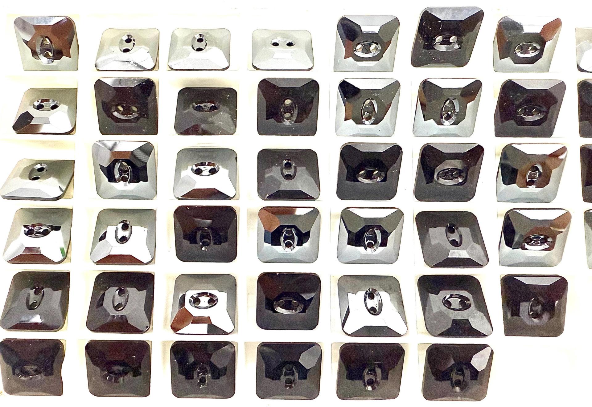 Jet Hematite (3017) Swarovski Crystal Square Faceted Buttons for Sewing Projects - 12mm Vintage Crystal Button Beads and Jewelry Supplies