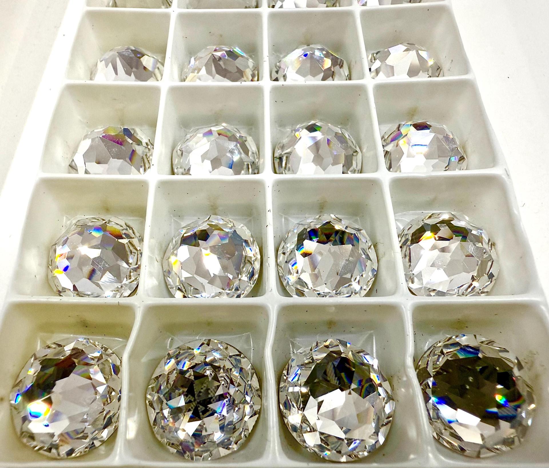 SWAROVSKI 16mm Crystal Foiled 2020 Round Rauten Rose Cut Special Rhinestone Flat Back Fully Faceted Pointed Top Vintage findings