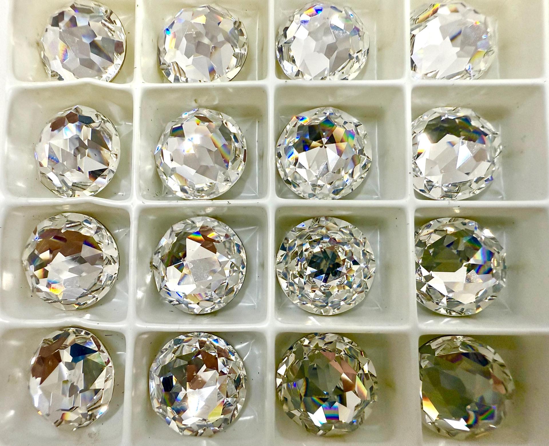 SWAROVSKI 16mm Crystal Foiled 2020 Round Rauten Rose Cut Special Rhinestone Flat Back Fully Faceted Pointed Top Vintage findings