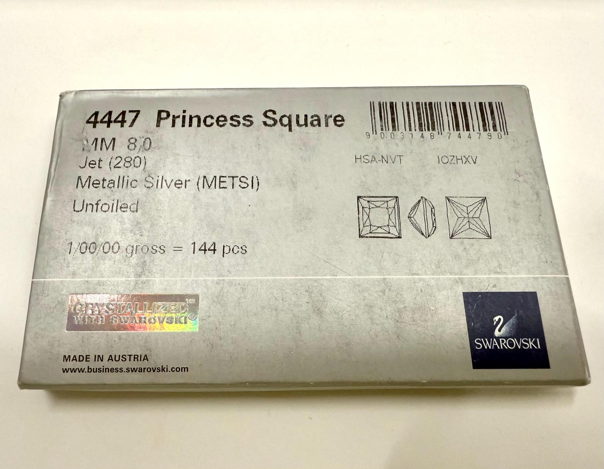 Vintage Swarovski 8mm Crystal Square Princess Cut in Jet Metallic Silver Unfoiled 4447 Premier Crystal Rhinestones 2/6/12/36 Pieces gemstone