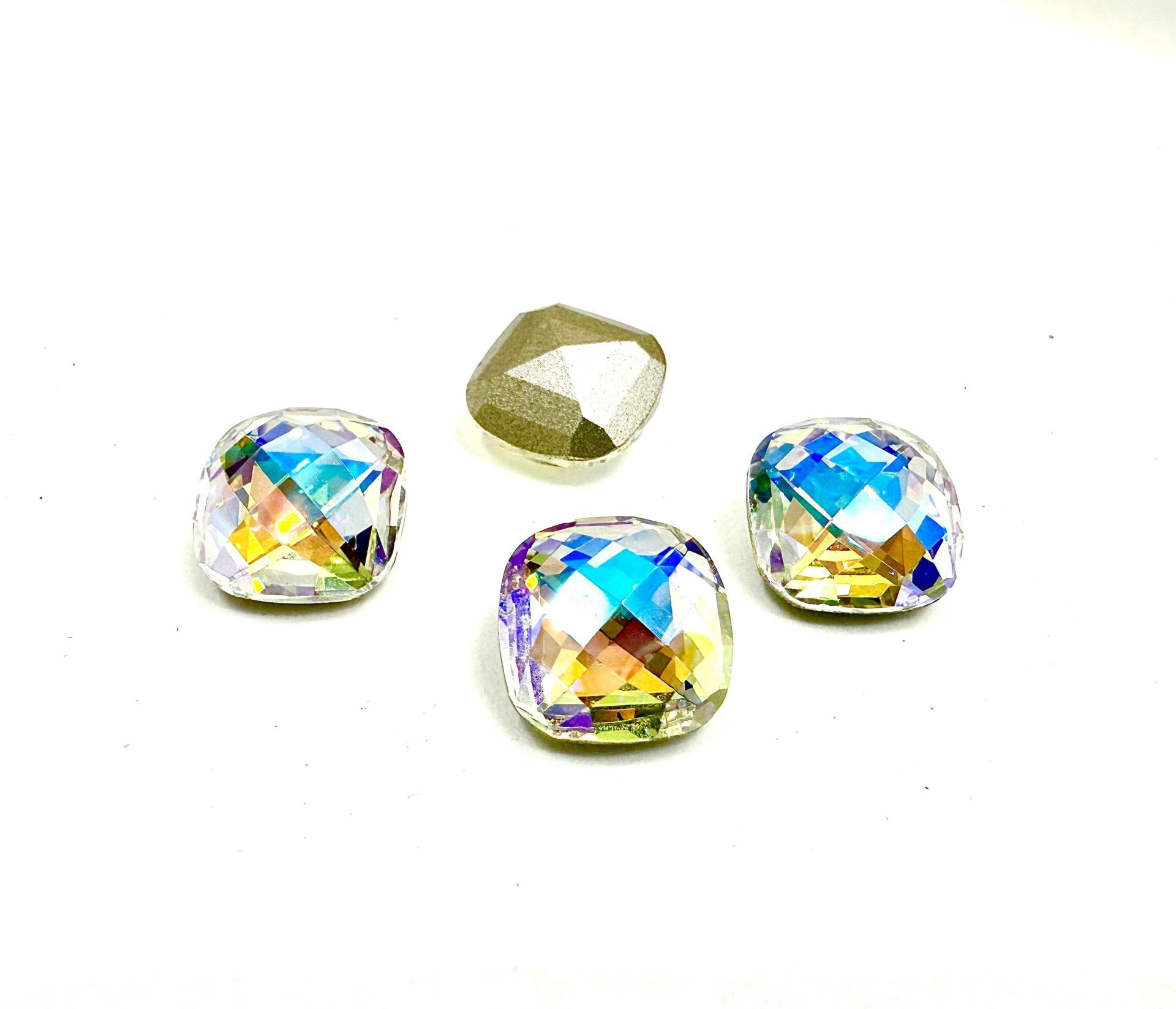 Vintage Swarovski 12mm Cushion Cut in Crystal Blue AB 4461 Premier Crystal 2 Pieces fancy stones, jewelry making, craft supply