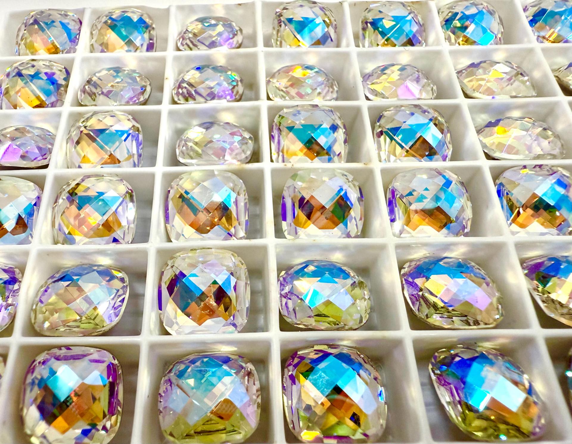 Vintage Swarovski 12mm Cushion Cut in Crystal Blue AB 4461 Premier Crystal 2 Pieces fancy stones, jewelry making, craft supply