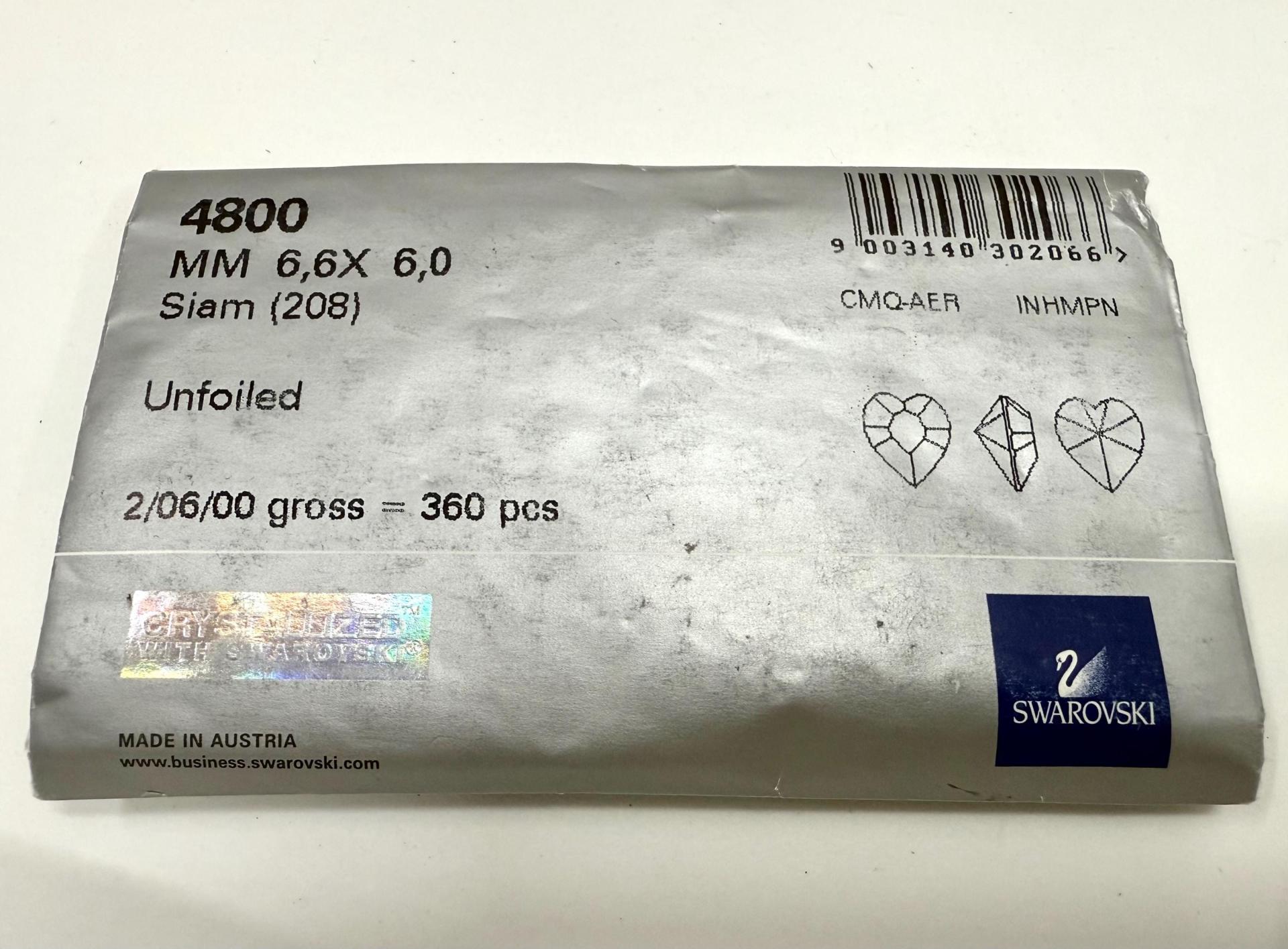 Swarovski 4800 Vintage Heart Rhinestones - 6.6x 6 mm in Siam unfoiled fancy stones jewelry making