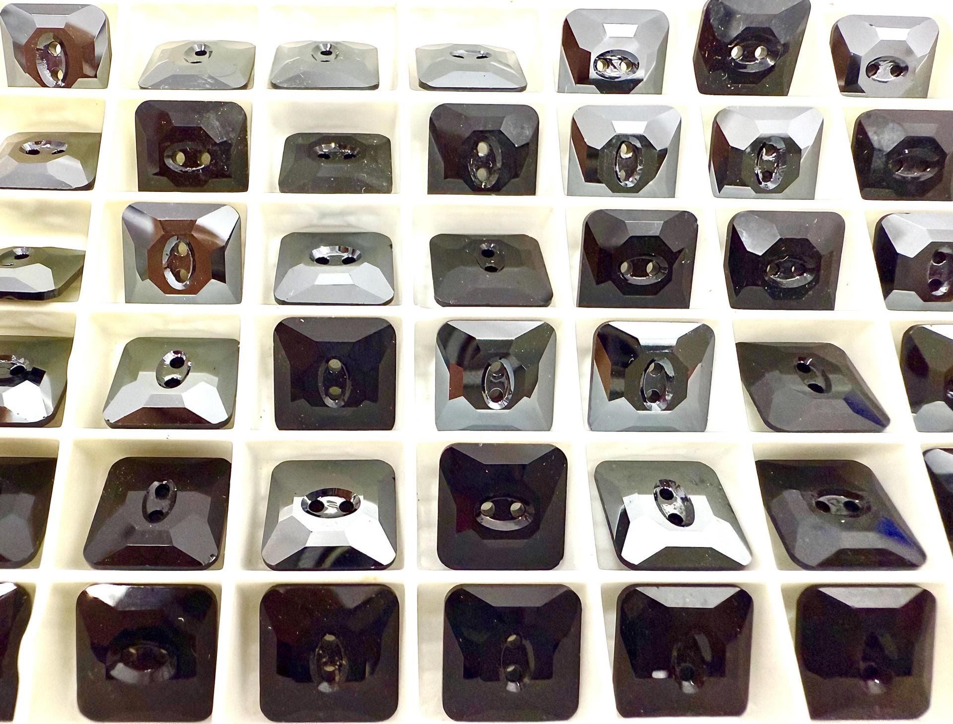 Jet Hematite (3017) Swarovski Crystal Square Faceted Buttons for Sewing Projects - 12mm Vintage Crystal Button Beads and Jewelry Supplies
