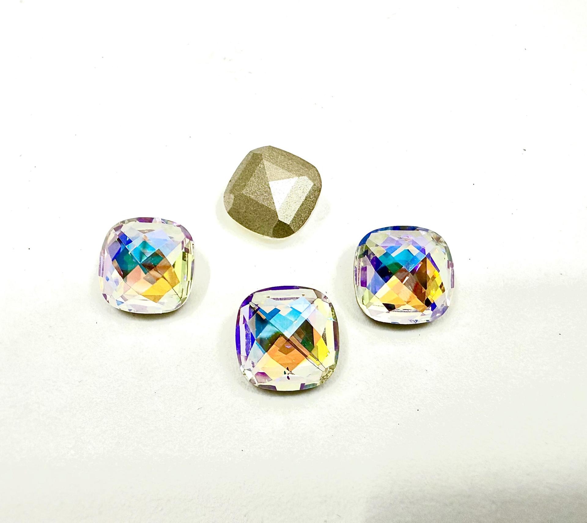 Vintage Swarovski 12mm Cushion Cut in Crystal Blue AB 4461 Premier Crystal 2 Pieces fancy stones, jewelry making, craft supply